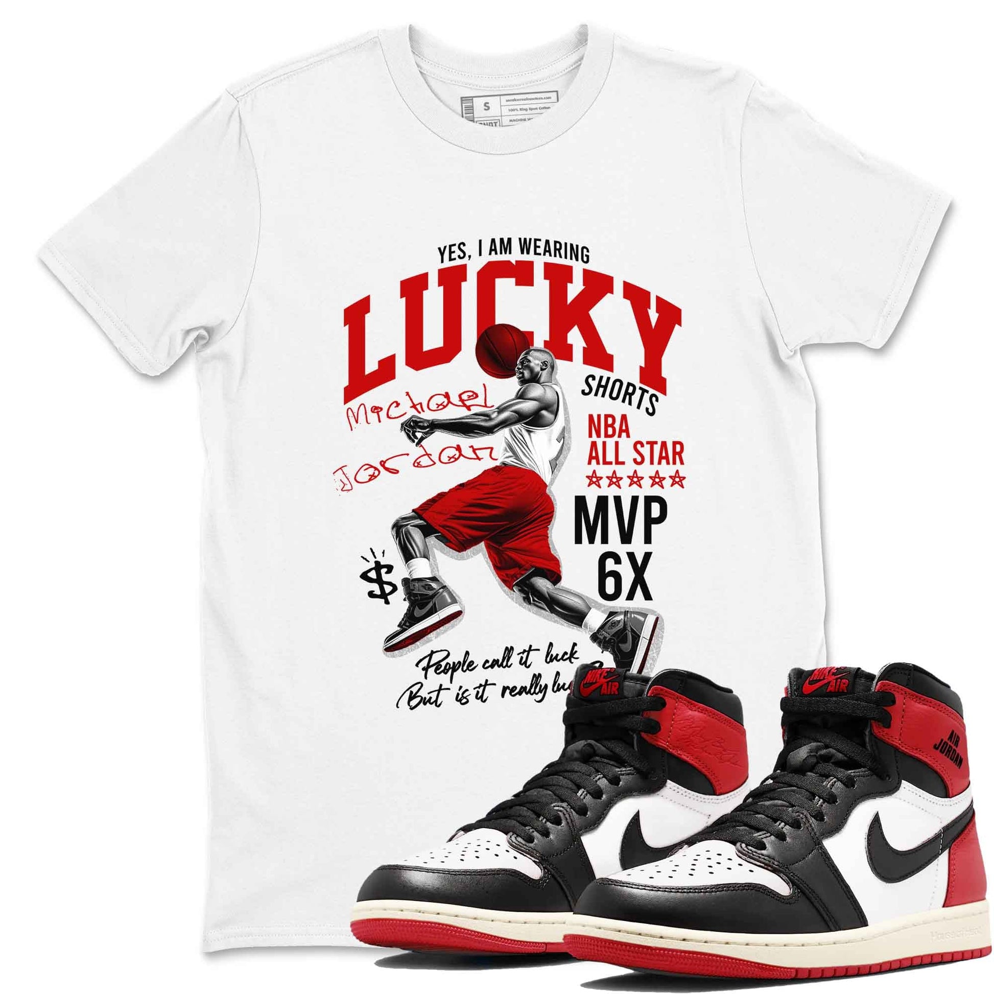 1s Black Toe Reimagined shirts to match jordans Lucky Player best t shirts to wear with jordans AJ1 High OG Black Toe Reimagined match shoes to clothes SNRT Sneaker Tees unisex cotton White 1 shirts