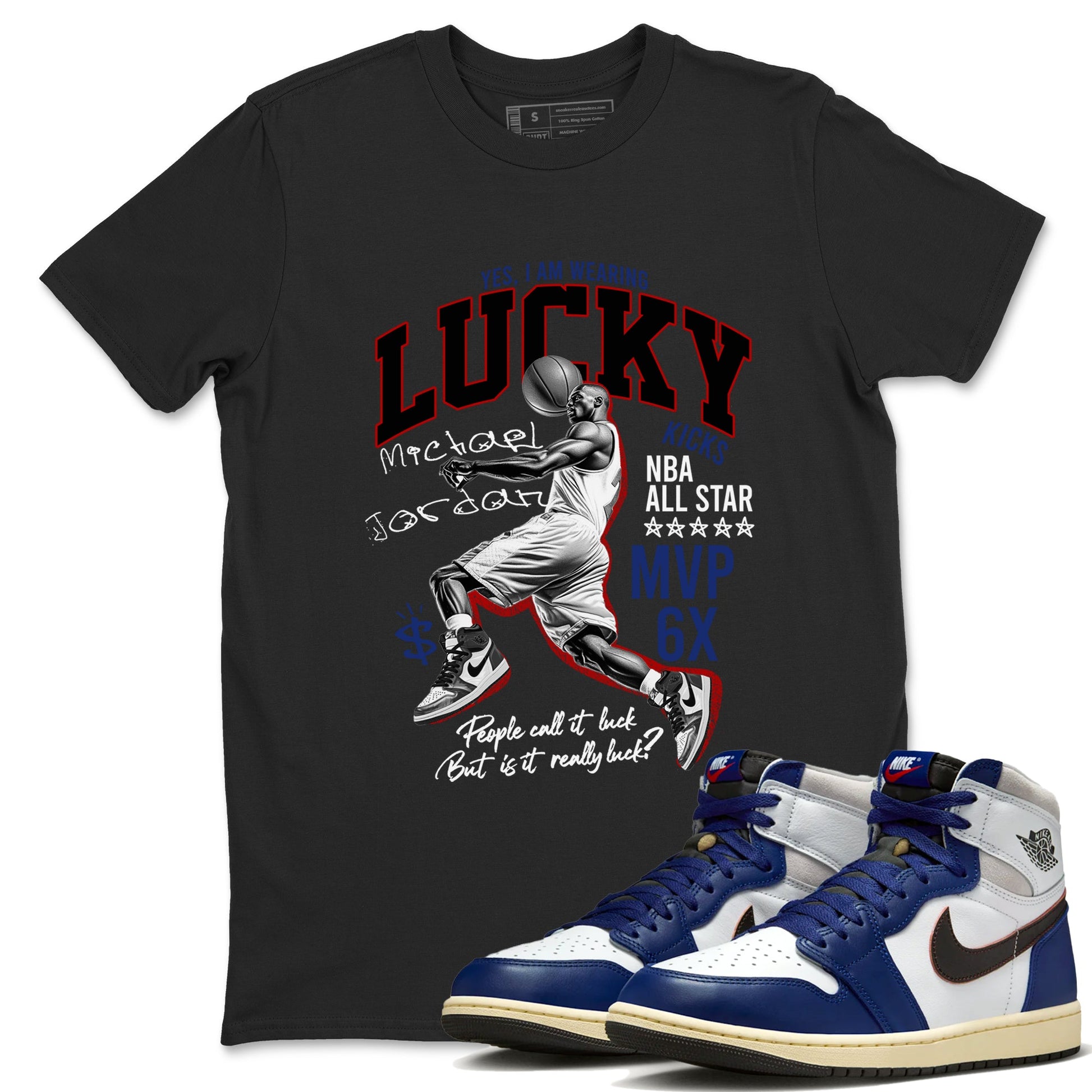 1s Rare Air shirts to match jordans Lucky Player sneaker match tees Air Jordan 1 High OG Rare Air Deep Royal Blue match shoes to clothes SNRT Sneaker Tees unisex cotton Black 1 shirts