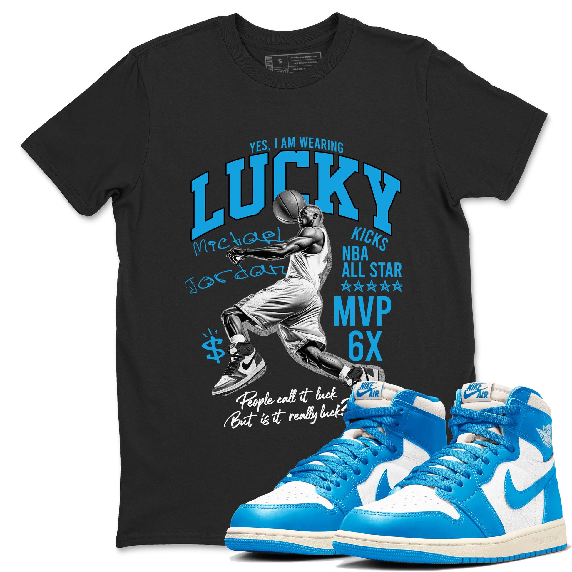 Air Jordan 1 UNC Toe Reimagined shirts to match jordans Lucky Player graphic tees Air Jordan 1 UNC Toe Reimagined match shoes to clothes SNRT Sneaker Tees unisex cotton Black 1 shirts