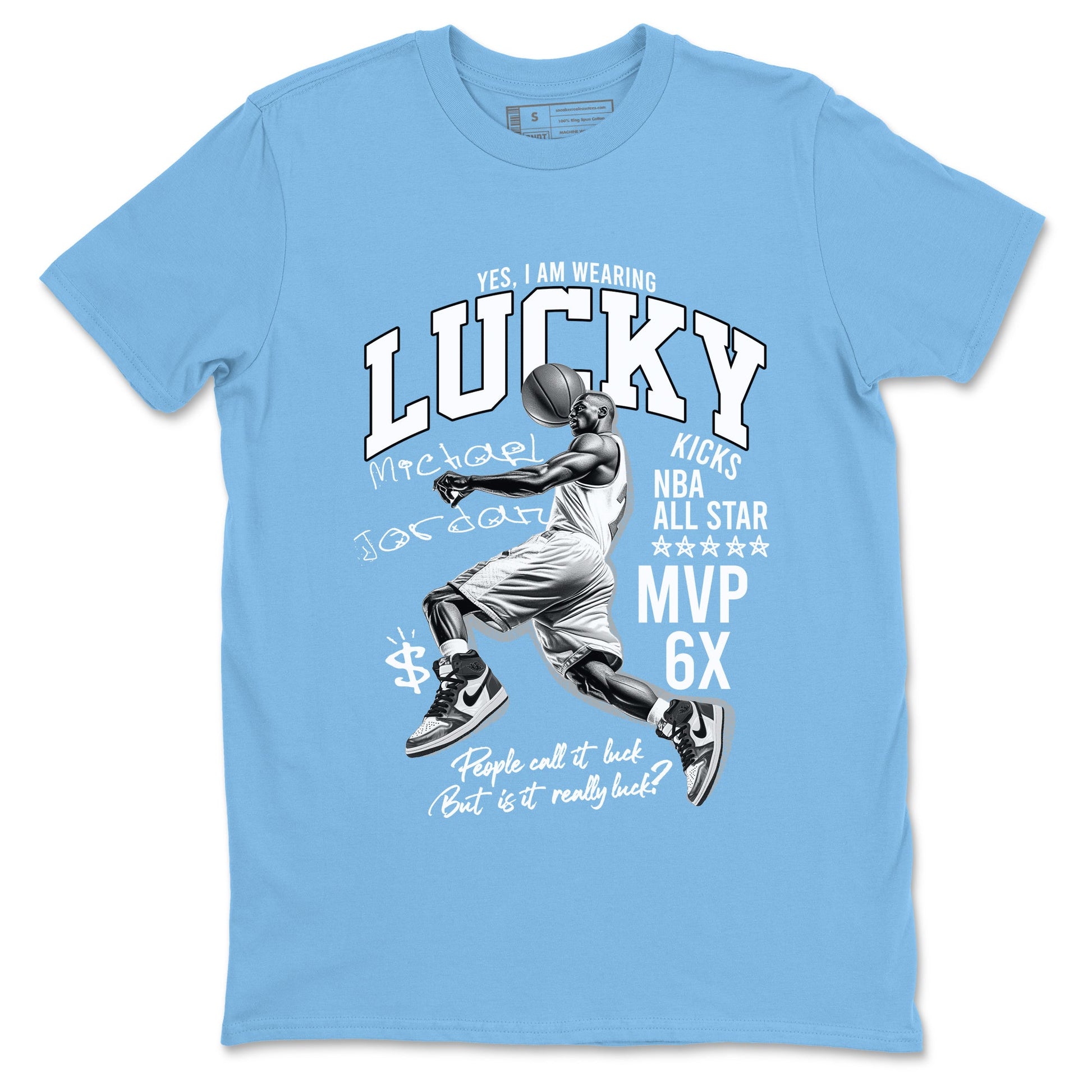 Air Jordan 1 UNC Toe Reimagined shirts to match jordans Lucky Player graphic tees Air Jordan 1 UNC Toe Reimagined match shoes to clothes SNRT Sneaker Tees unisex cotton Carolina Blue 2 shirts