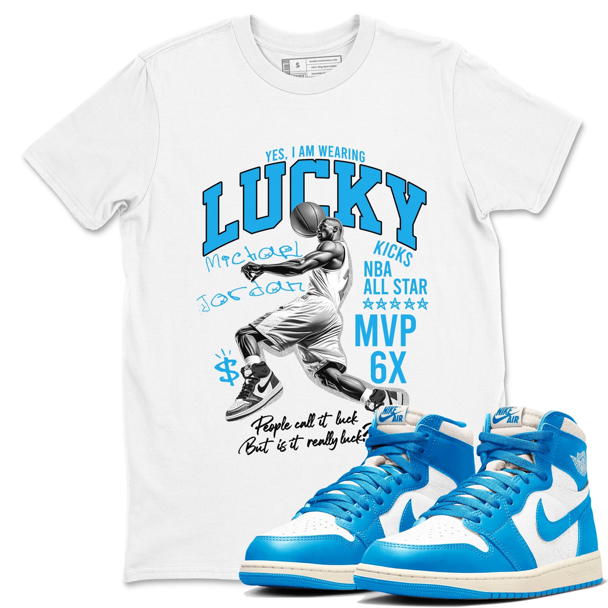 Air Jordan 1 UNC Toe Reimagined shirts to match jordans Lucky Player graphic tees Air Jordan 1 UNC Toe Reimagined match shoes to clothes SNRT Sneaker Tees unisex cotton White 1 shirts