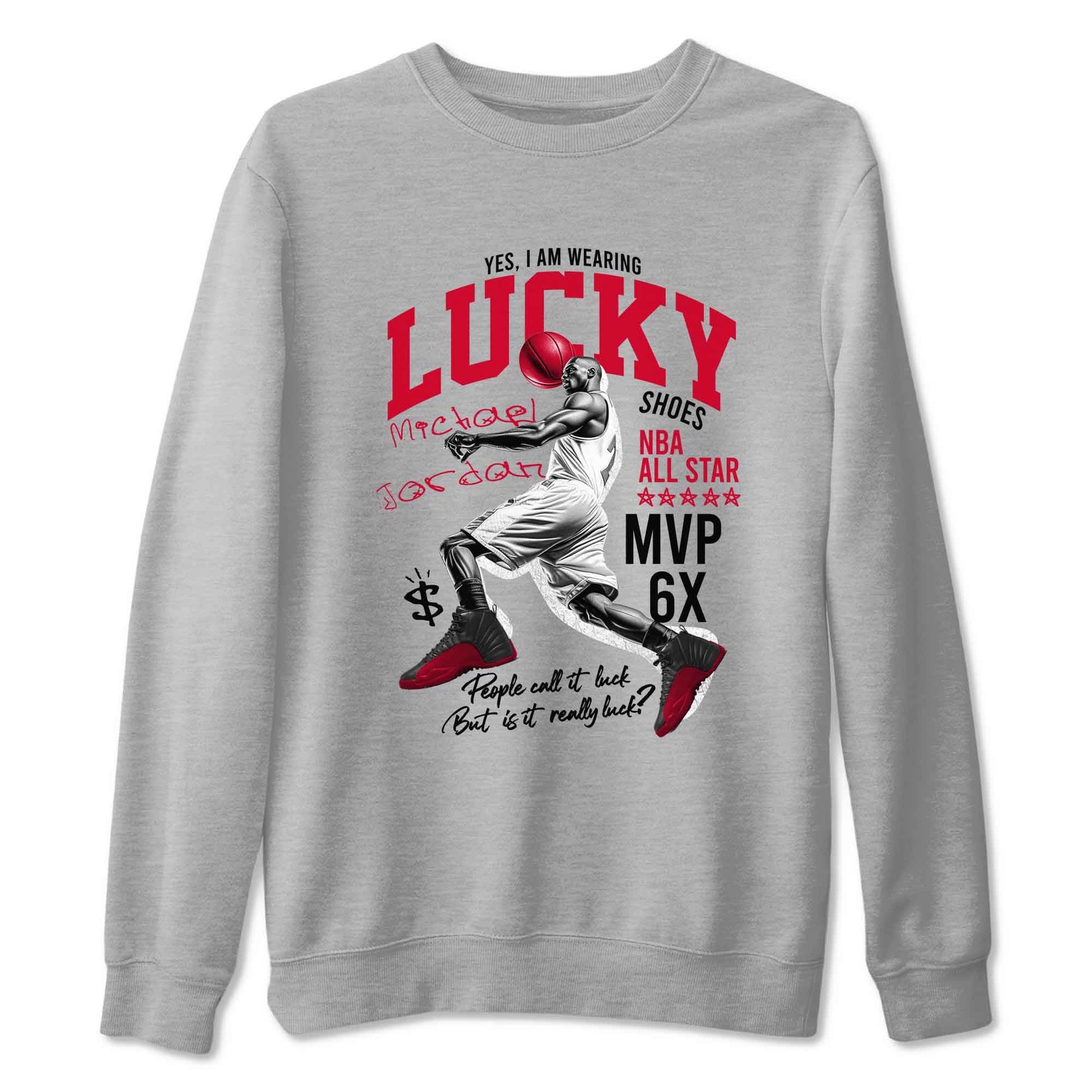 12s Flu Game shirts to match jordans Lucky Player best t shirts to wear with jordans Air Jordan 12 Retro Flu Black and Varsity Red match shoes to clothes SNRT Sneaker Tees unisex cotton Heather Grey 2 shirts