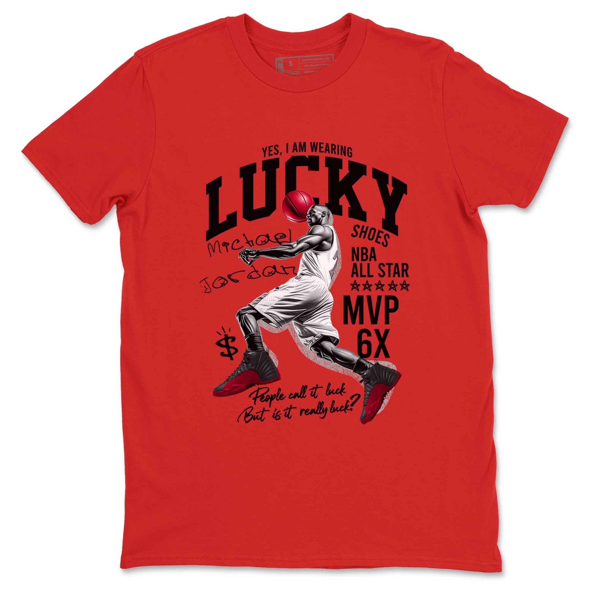 12s Flu Game shirts to match jordans Lucky Player best t shirts to wear with jordans Air Jordan 12 Retro Flu Black and Varsity Red match shoes to clothes SNRT Sneaker Tees unisex cotton Red 2 shirts