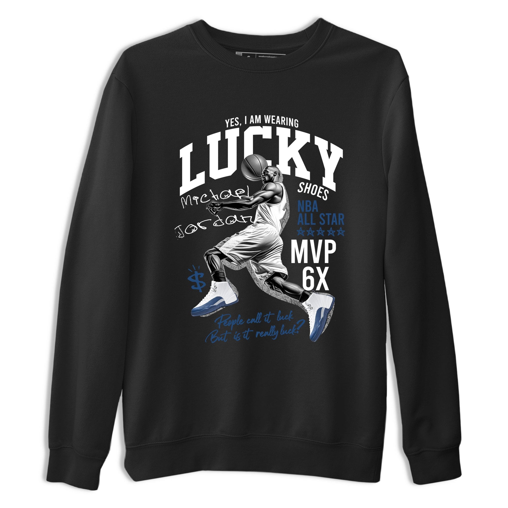 Sneaker match tees – Sneaker Tees To Match Air Jordan 12 French Blue Shoes – Lucky Player Tee Black 2