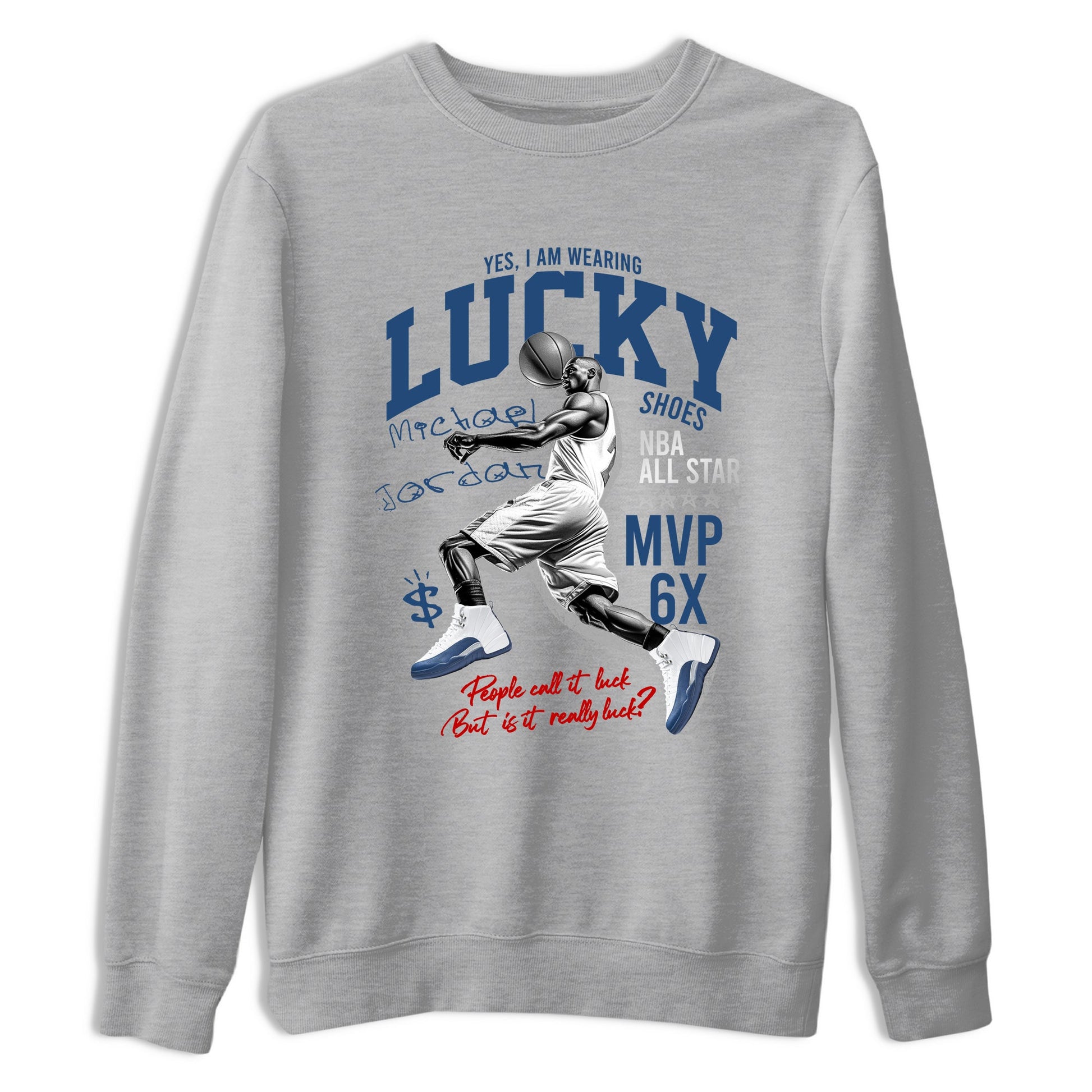 Sneaker match tees – Sneaker Tees To Match Air Jordan 12 French Blue Shoes – Lucky Player Tee Heather Grey 2