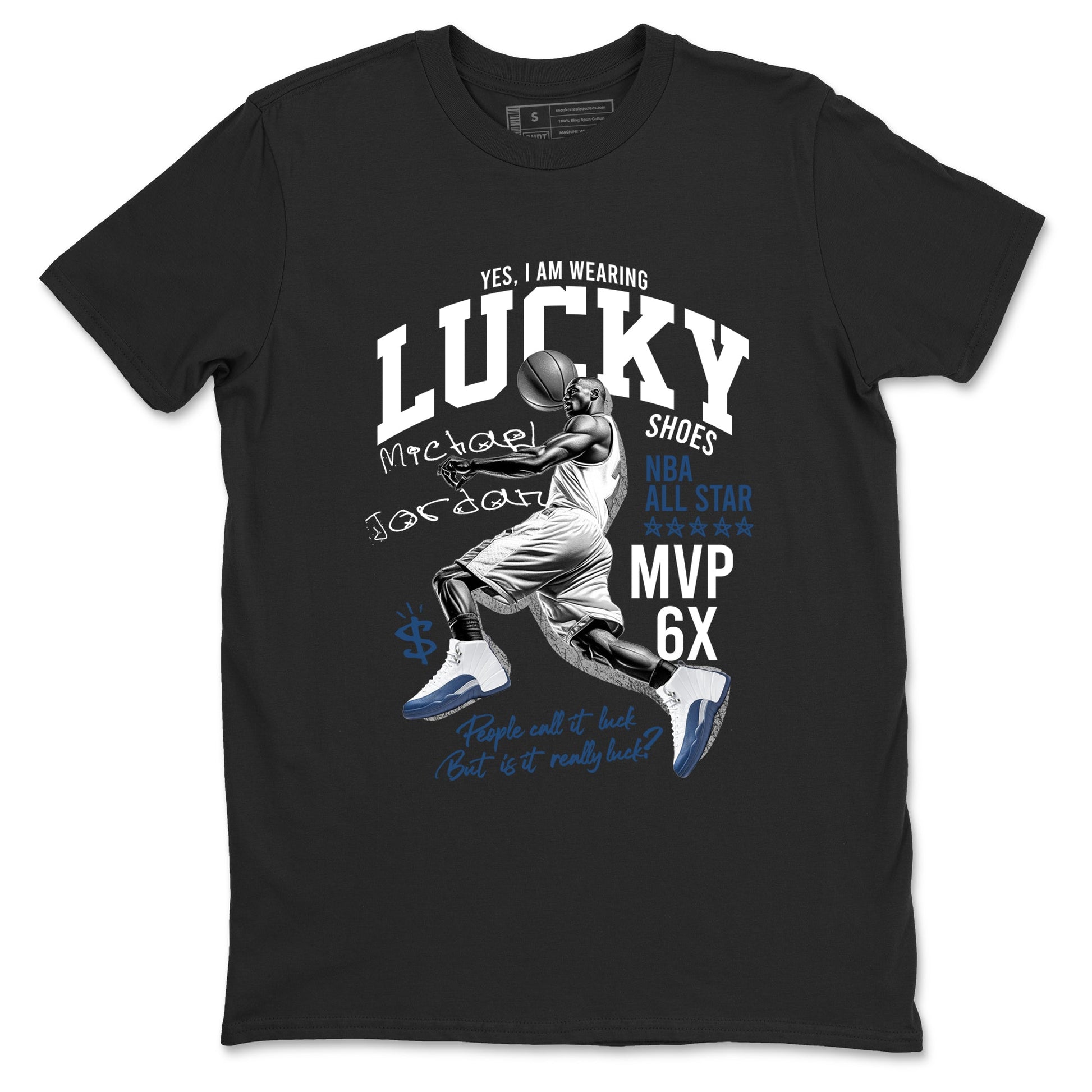 Sneaker match tees – Sneaker Tees To Match Air Jordan 12 French Blue Shoes – Lucky Player Tee Black 2