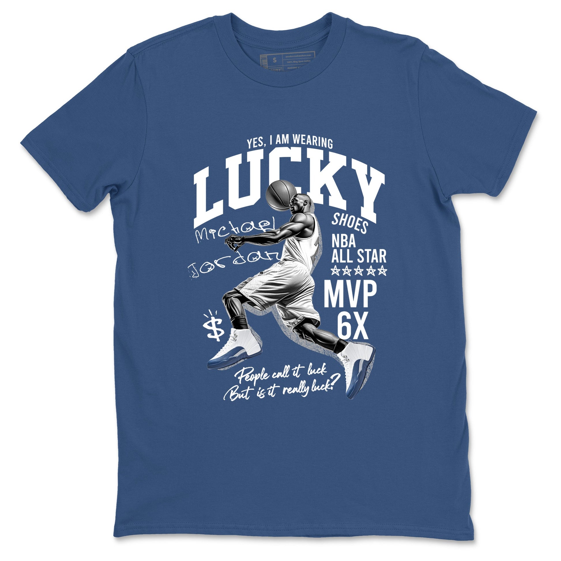 Sneaker match tees – Sneaker Tees To Match Air Jordan 12 French Blue Shoes – Lucky Player Tee Denim Blue 2