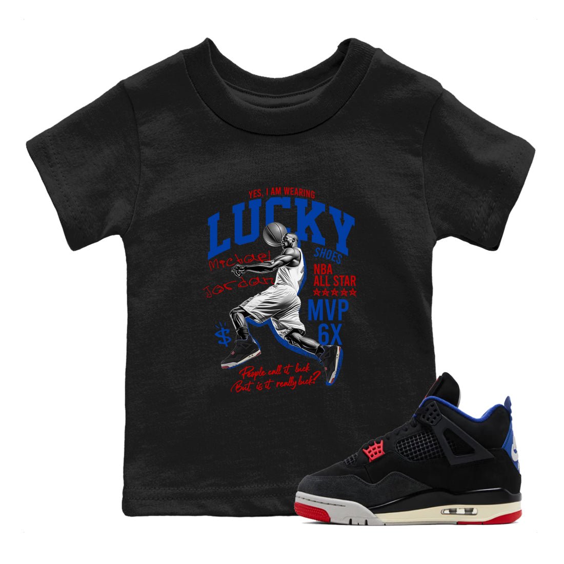 Sneaker match tees – Sneaker Tees To Match Jordan 4 Retro Rare Air Shoes – Lucky Player Kids T-Shirt Black 1