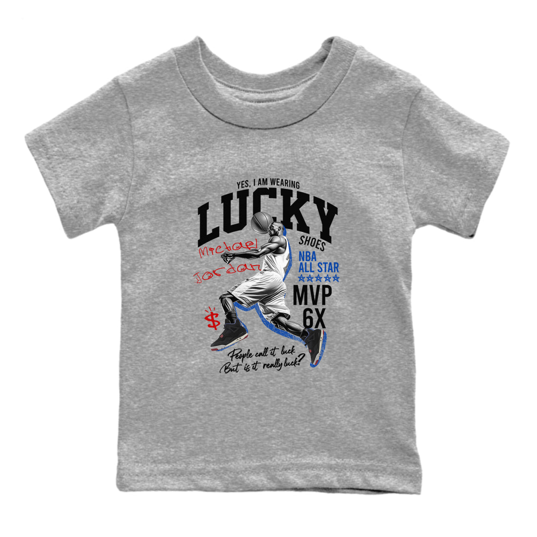 Sneaker match tees – Sneaker Tees To Match Jordan 4 Retro Rare Air Shoes – Lucky Player Kids T-Shirt Heather Grey 2