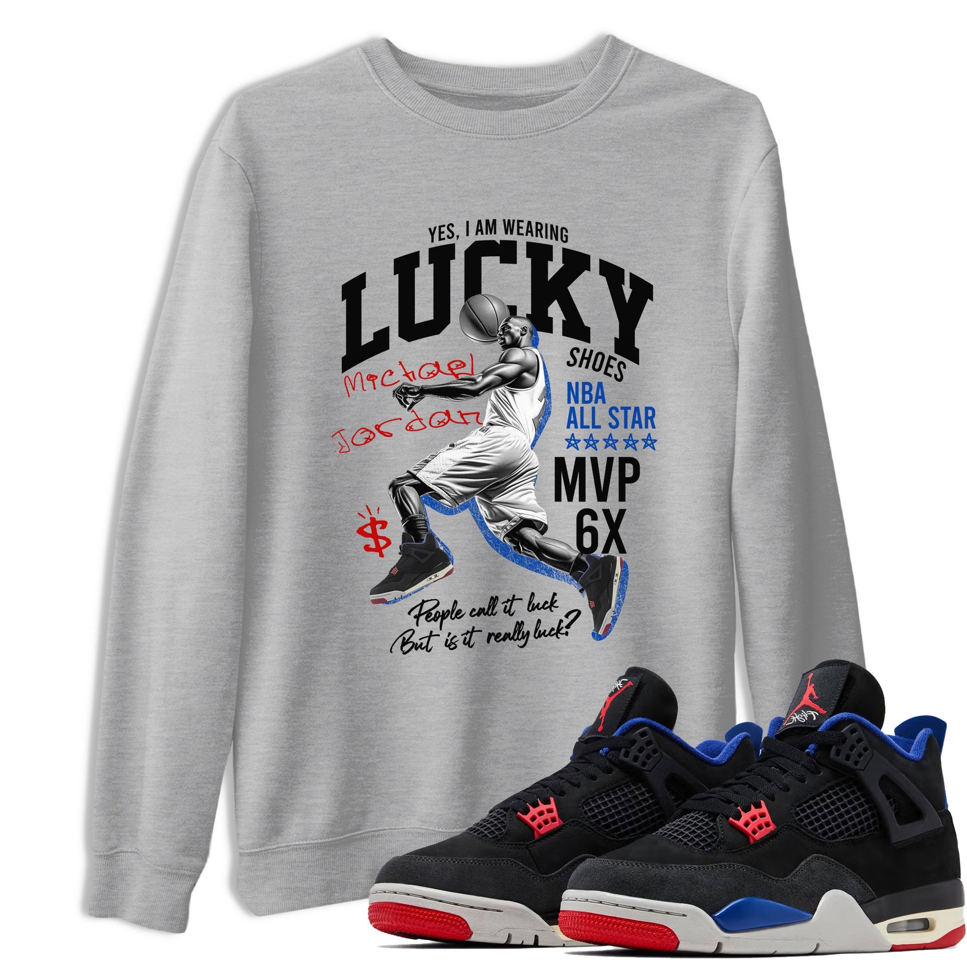 Sneaker match tees – Sneaker Tees To Match Jordan 4 Retro Rare Air Shoes – Lucky Player Tee Heather Grey 1