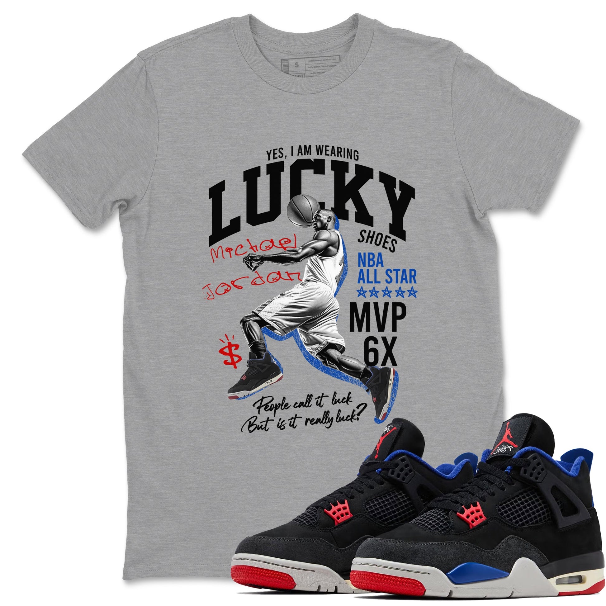 Sneaker match tees – Sneaker Tees To Match Jordan 4 Retro Rare Air Shoes – Lucky Player Tee Heather Grey 1