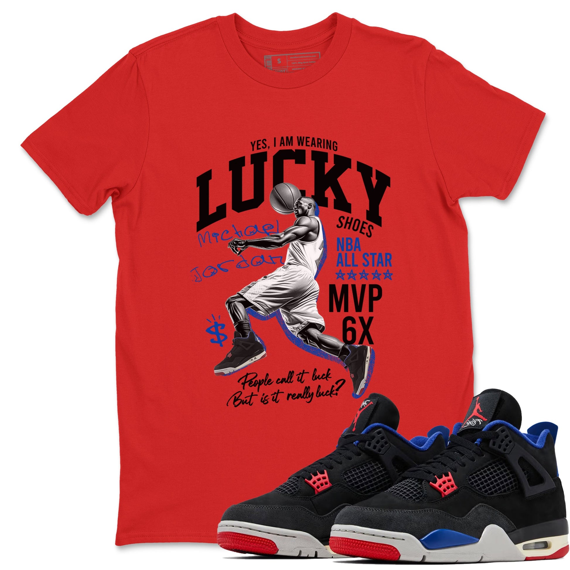 Sneaker match tees – Sneaker Tees To Match Jordan 4 Retro Rare Air Shoes – Lucky Player Tee Red 1
