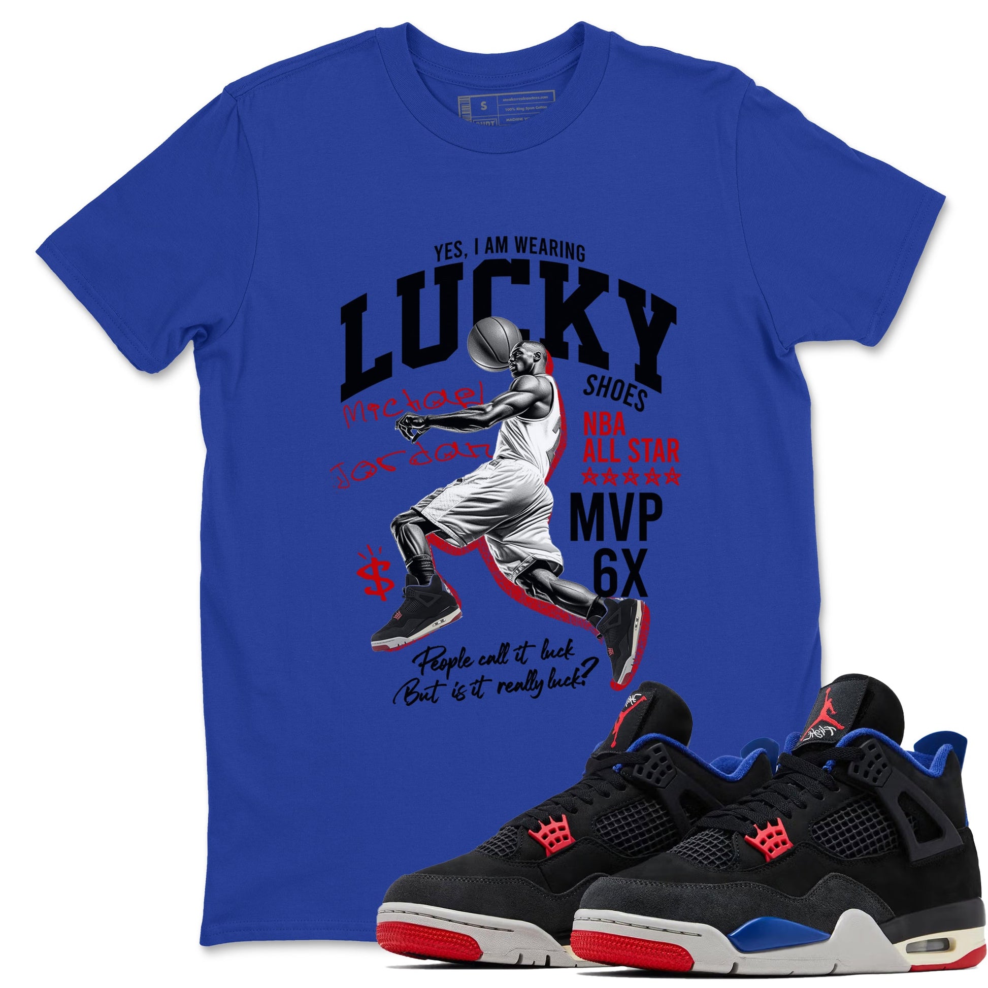 Sneaker match tees – Sneaker Tees To Match Jordan 4 Retro Rare Air Shoes – Lucky Player Tee Royal Blue 1
