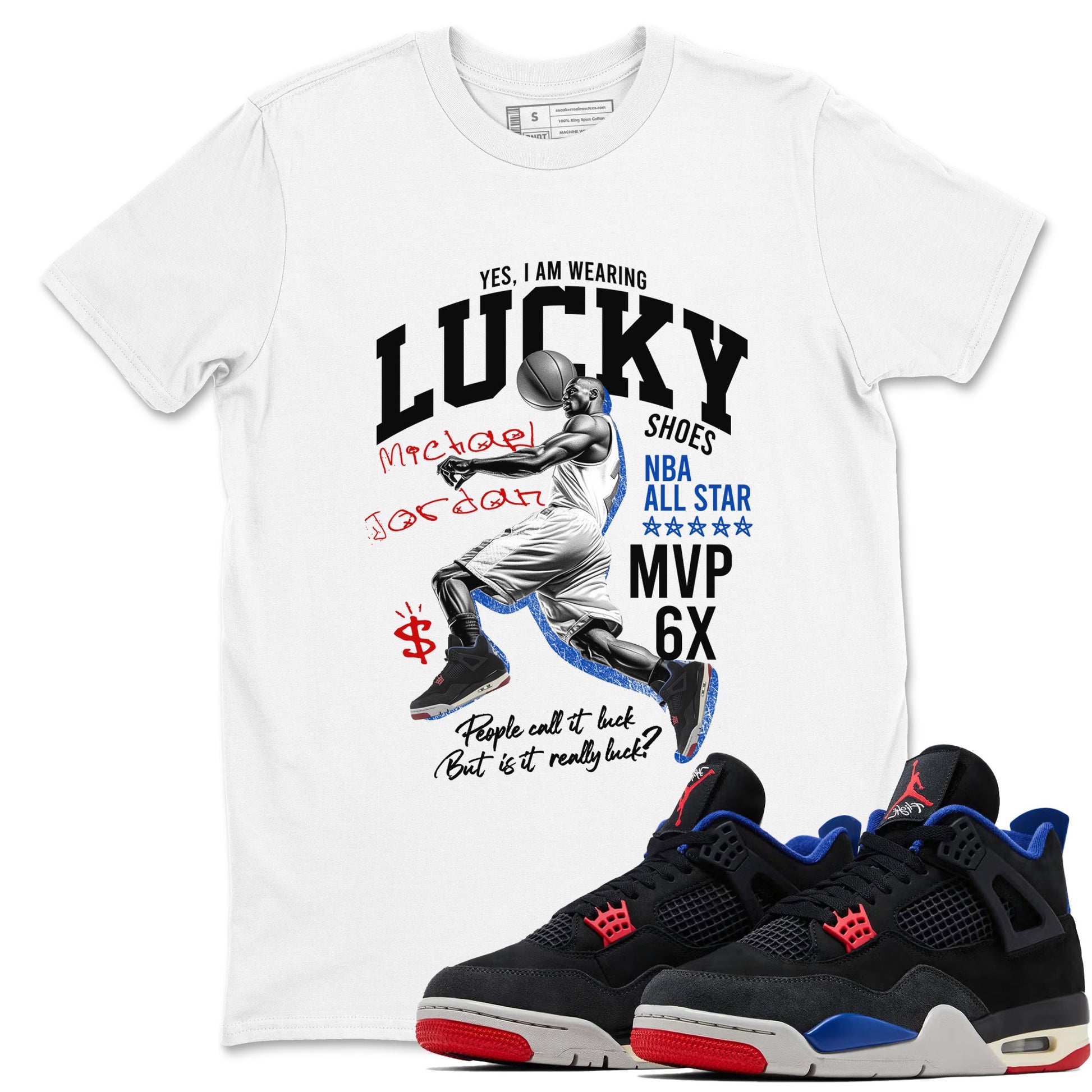 Sneaker match tees – Sneaker Tees To Match Jordan 4 Retro Rare Air Shoes – Lucky Player Tee White 1