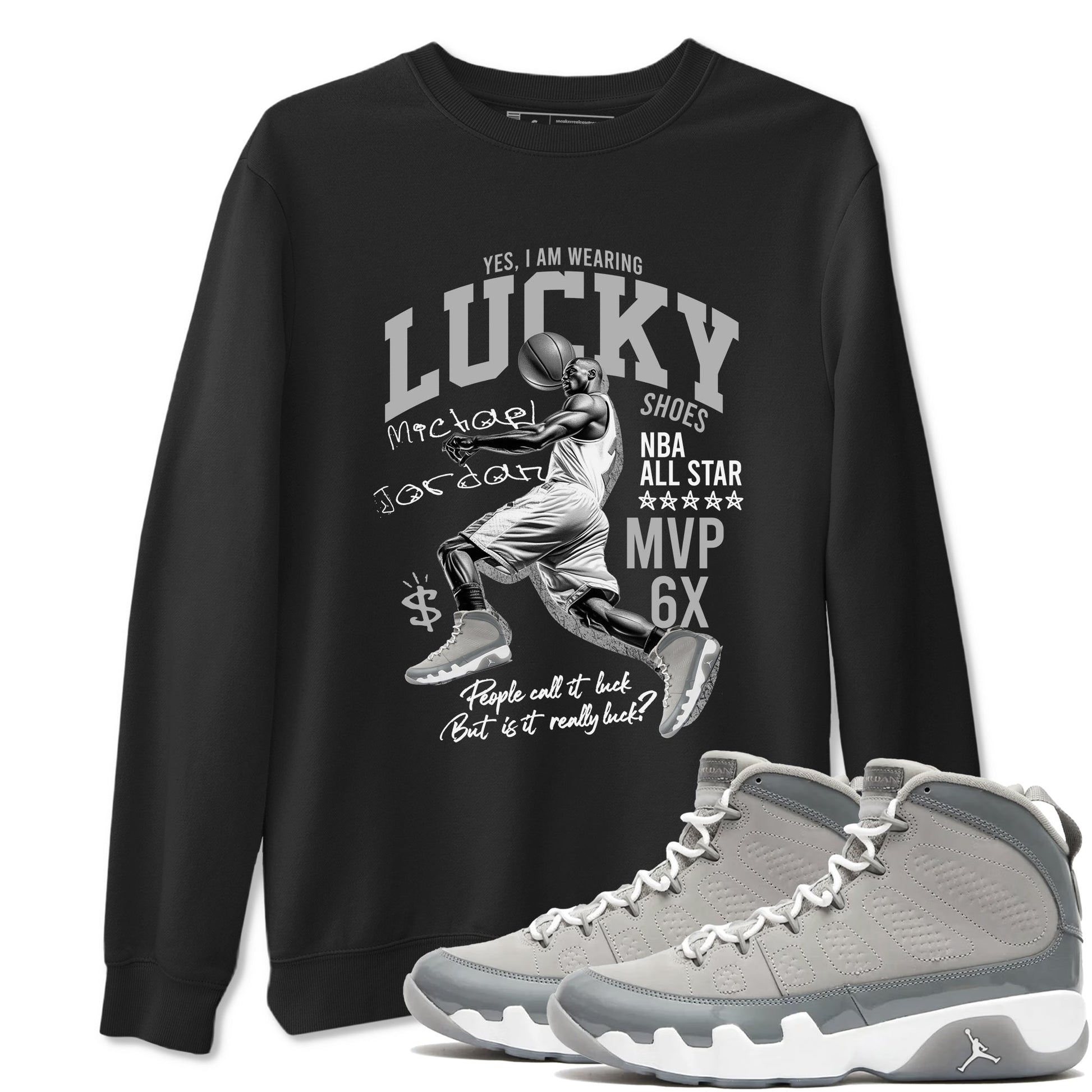 9s Cool Grey shirts to match jordans Lucky Player sneaker match tees Air Jordan 9 Retro Cool Grey match shoes to clothes SNRT Sneaker Tees unisex cotton Black 1 shirts