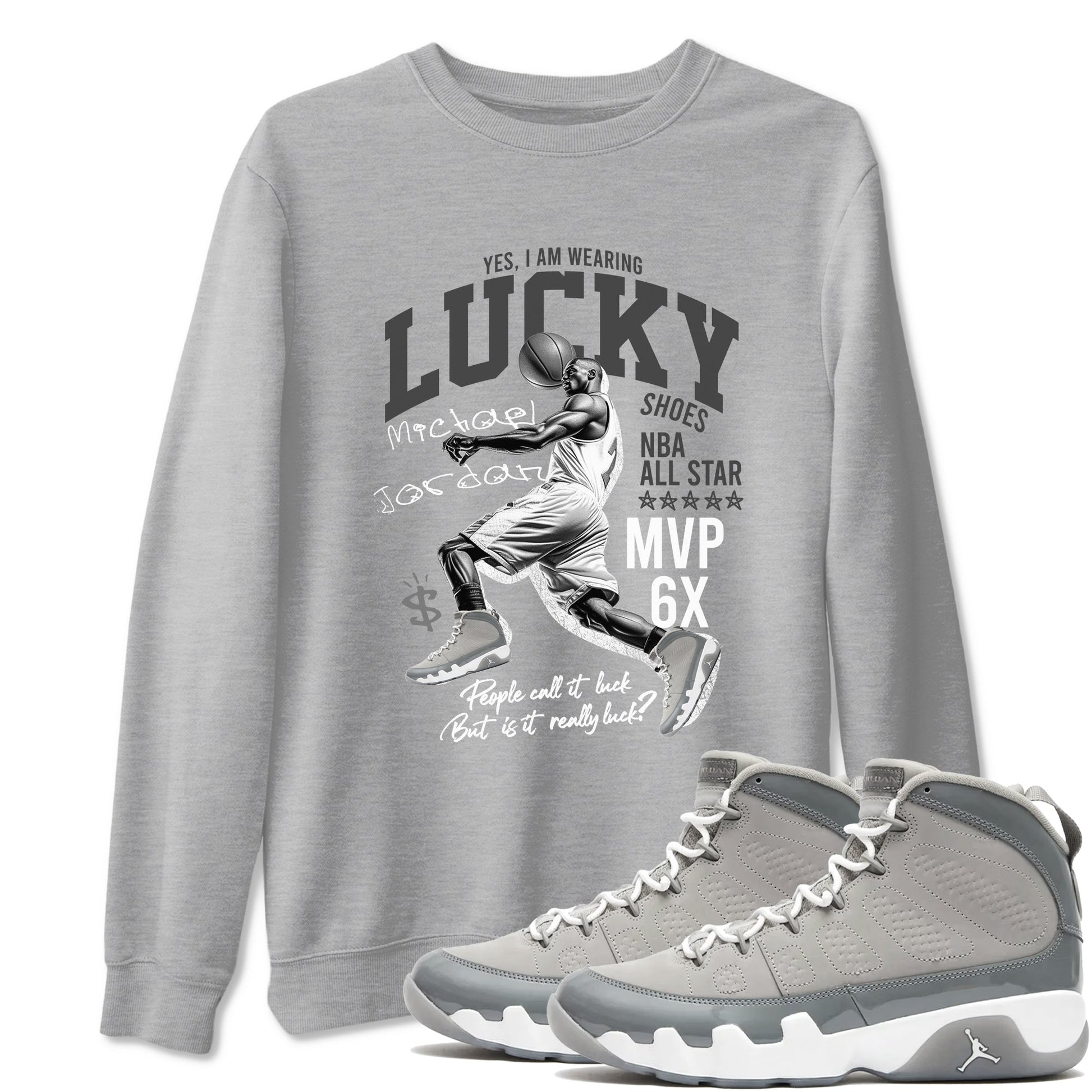 9s Cool Grey shirts to match jordans Lucky Player sneaker match tees Air Jordan 9 Retro Cool Grey match shoes to clothes SNRT Sneaker Tees unisex cotton Heather Grey 1 shirts
