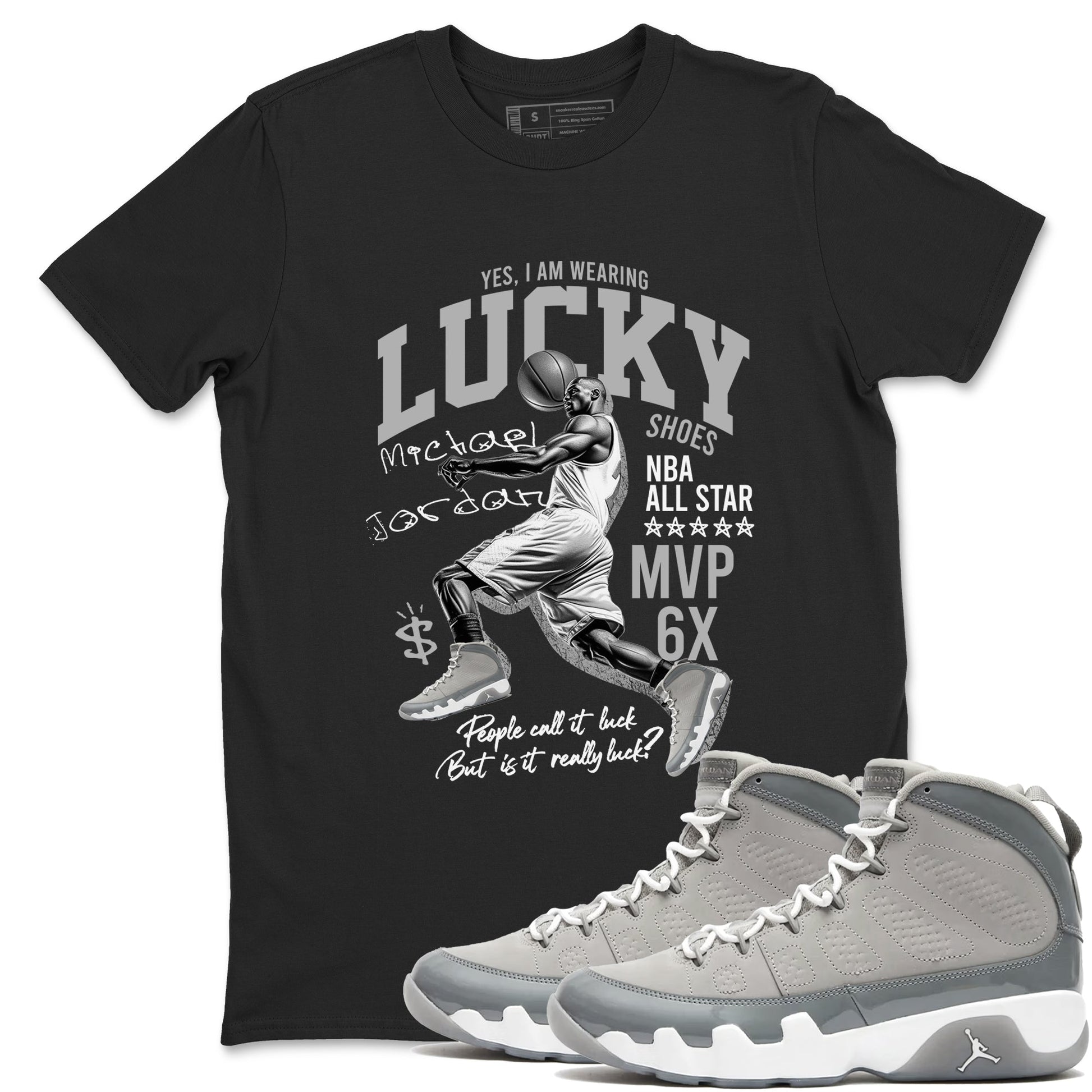 9s Cool Grey shirts to match jordans Lucky Player sneaker match tees Air Jordan 9 Retro Cool Grey match shoes to clothes SNRT Sneaker Tees unisex cotton Black 1 shirts