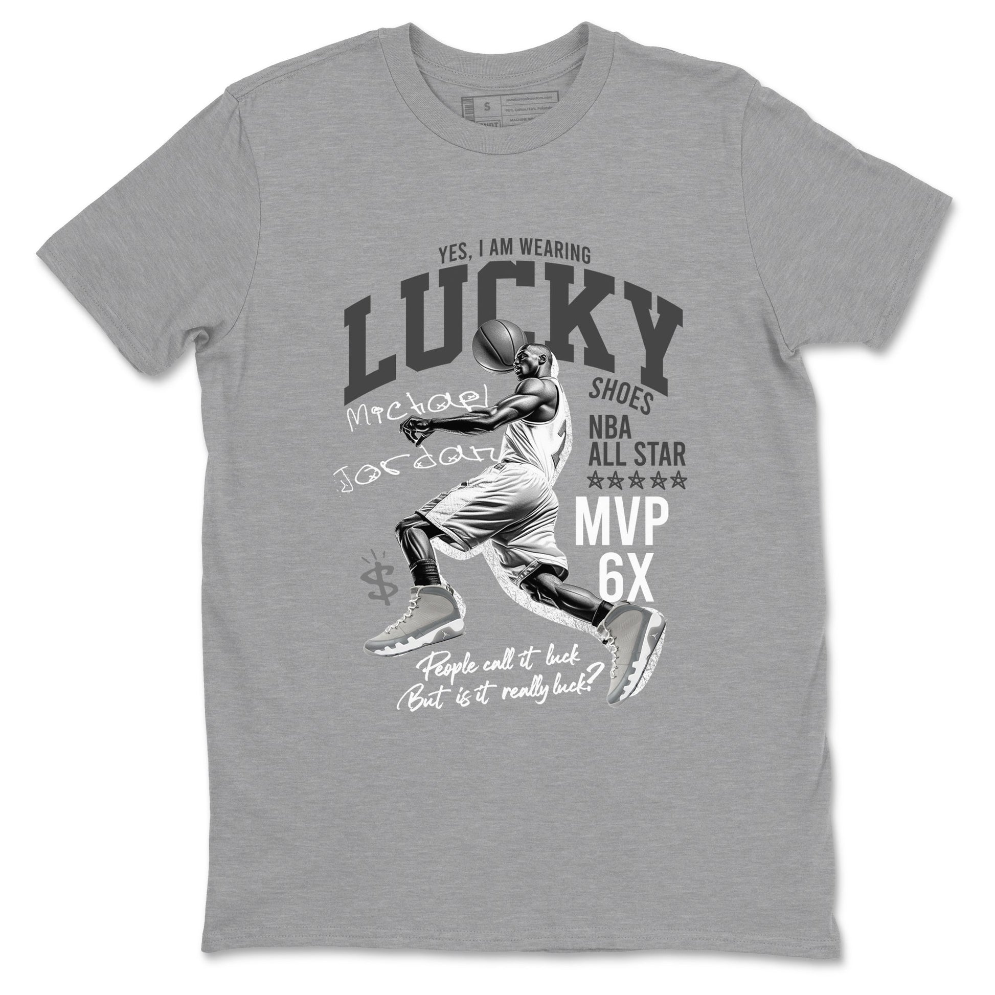 9s Cool Grey shirts to match jordans Lucky Player sneaker match tees Air Jordan 9 Retro Cool Grey match shoes to clothes SNRT Sneaker Tees unisex cotton Heather Grey 2 shirts