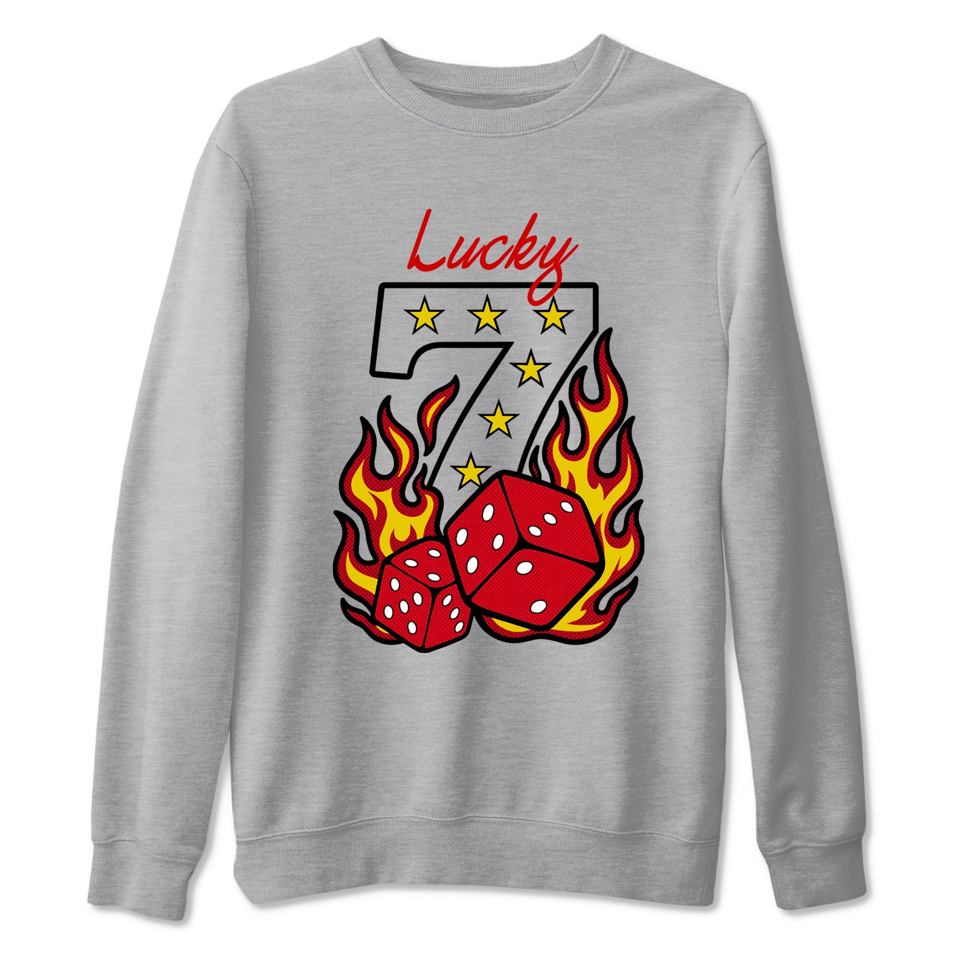 Lucky Seven sneaker match t-shirt styled to complete your fit with the Air Jordan 14 Challenge Red sneakers, shown in Heather Grey 2.