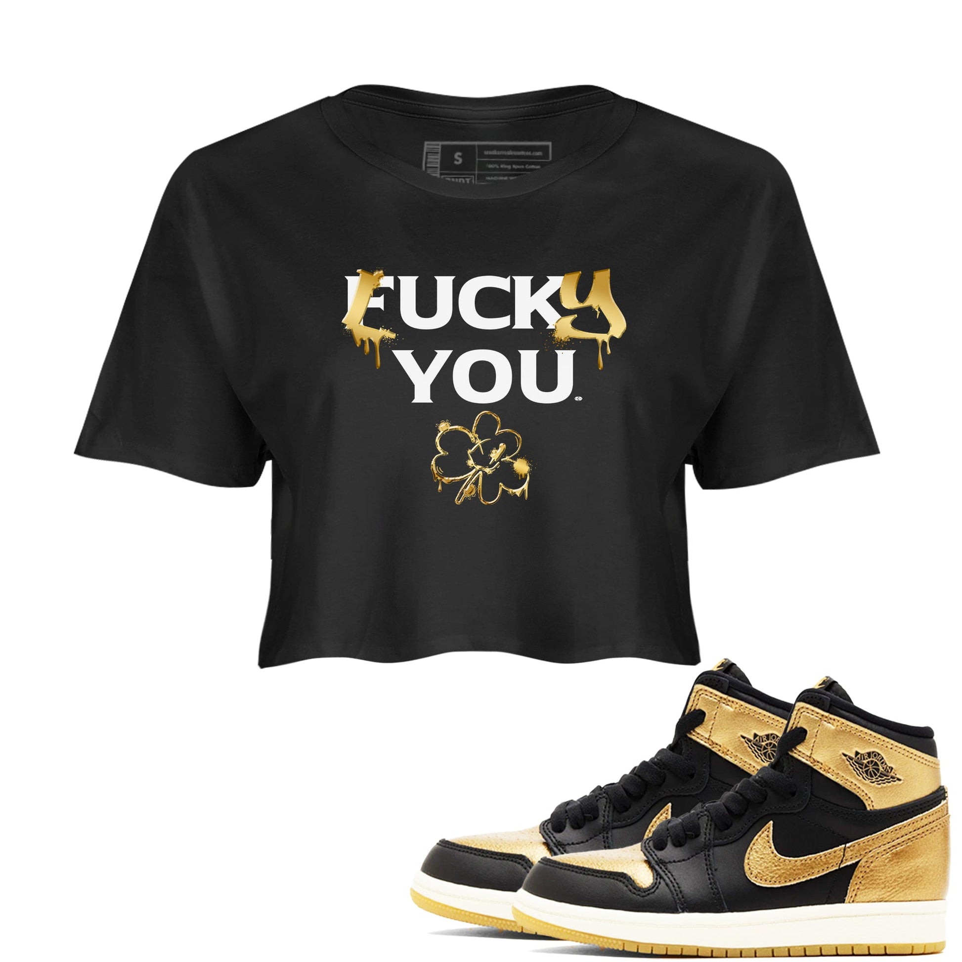 1s Black Metallic Gold shirts to match jordans Lucky You sneaker match tees Air Jordan 1 Black Metallic Gold SNRT Sneaker Release Tees unisex cotton Black 1 Crop Shirts