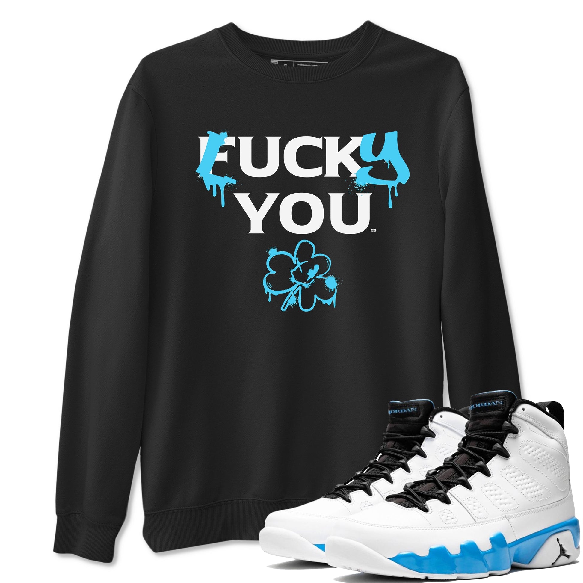 9s Powder Blue shirt to match jordans Lucky You sneaker tees Air Jordan 9 Powder Blue Streetwear Brand SNRT Sneaker Release Tees unisex cotton Black 1 crew neck shirt