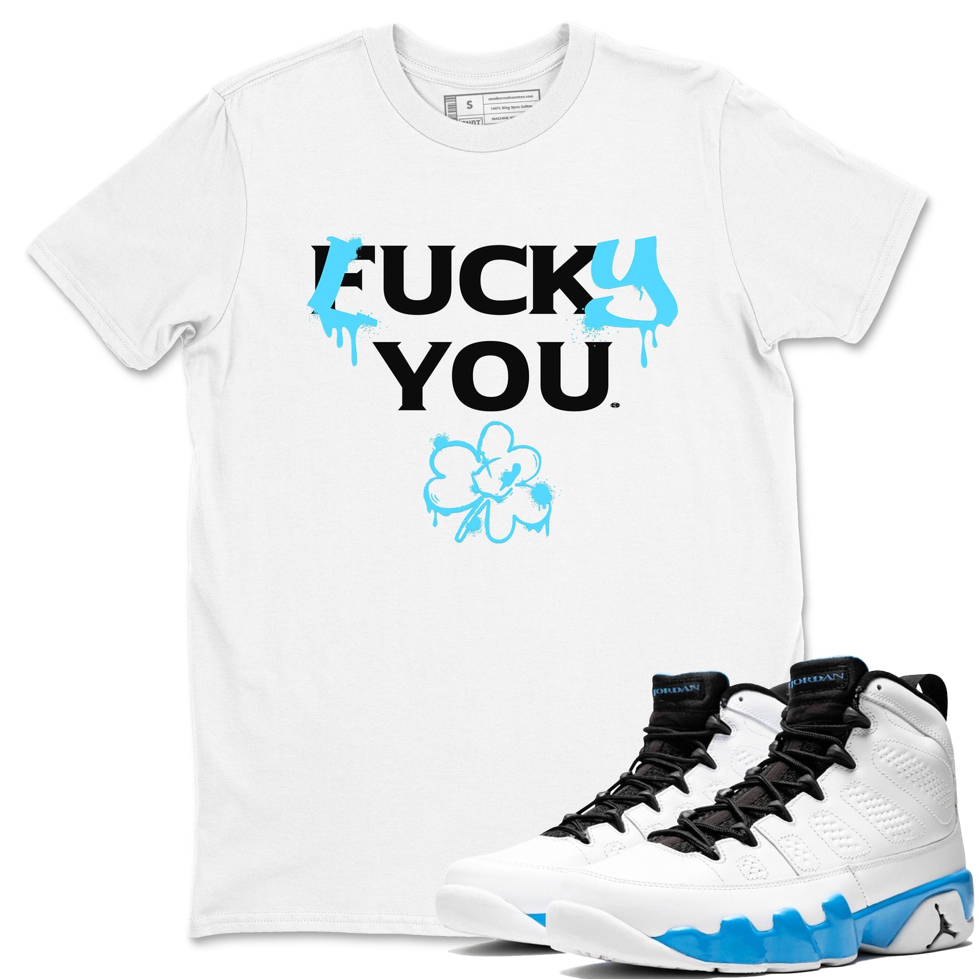 9s Powder Blue shirt to match jordans Lucky You sneaker tees Air Jordan 9 Powder Blue Streetwear Brand SNRT Sneaker Release Tees unisex cotton White 1 crew neck shirt