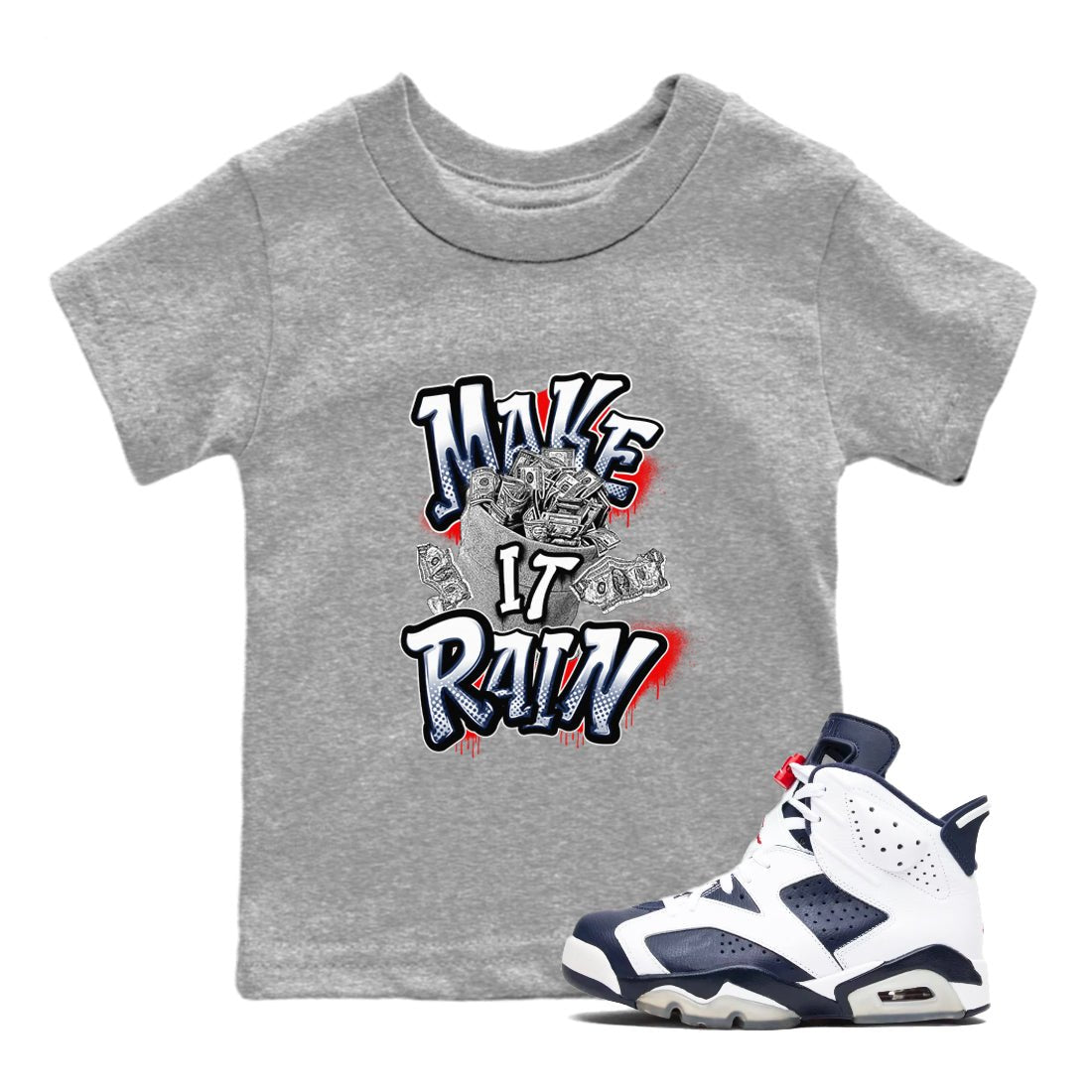 6s White And Midnight Navy shirts to match jordans Make It Rain Money sneaker match tees Air Jordan 6 White And Midnight Navy SNRT Sneaker Tees streetwear brand Baby and Youth Heather Grey 1 cotton tee