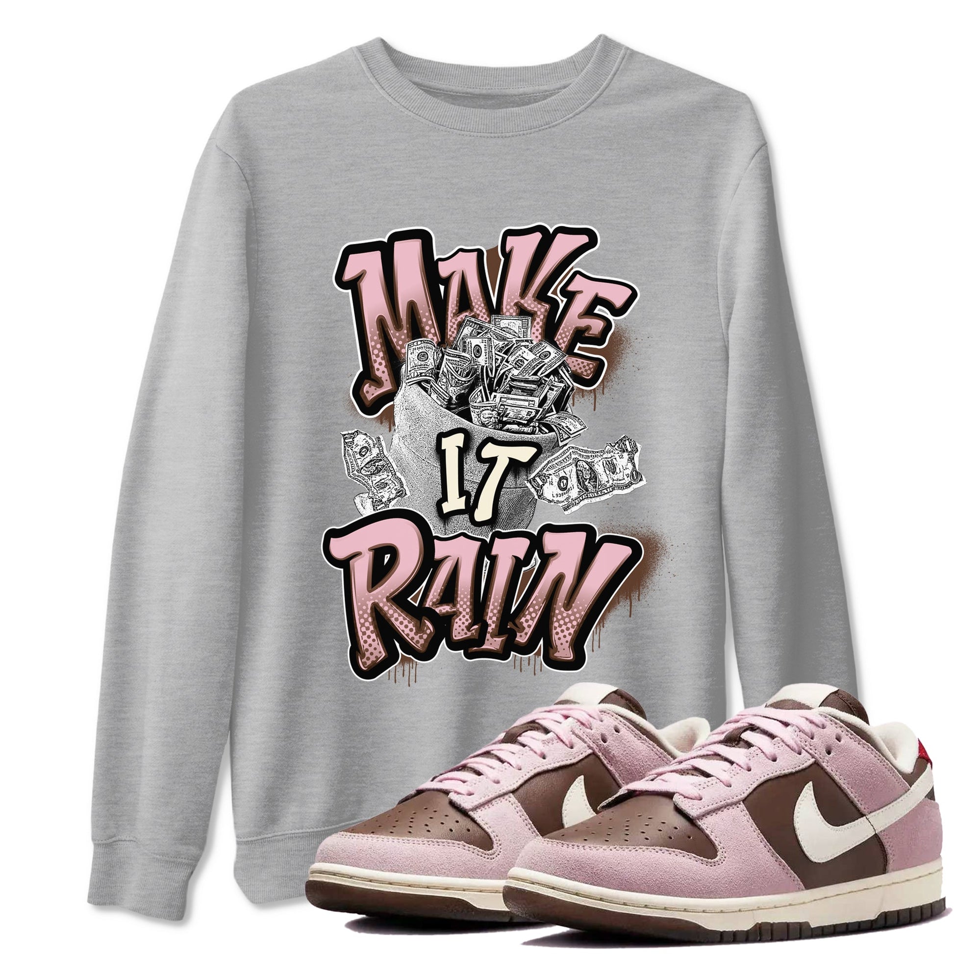 Dunk Cacao Wow And Pink Foam shirts to match jordans Make It Rain Money sneaker match tees Dunk Cacao Wow And Pink Foam SNRT Sneaker Tees streetwear brand Heather Grey 1 unisex cotton tee