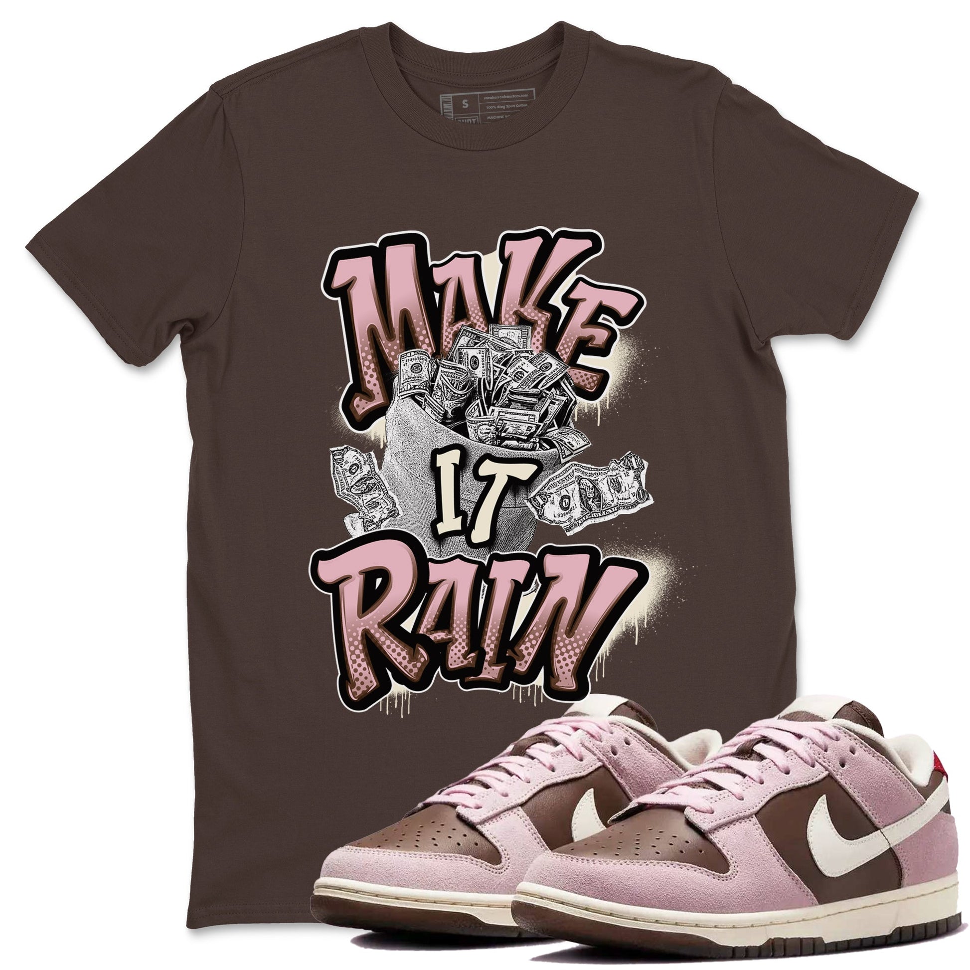 Dunk Cacao Wow And Pink Foam shirts to match jordans Make It Rain Money sneaker match tees Dunk Cacao Wow And Pink Foam SNRT Sneaker Tees streetwear brand Dark Chocolate 1 unisex cotton tee