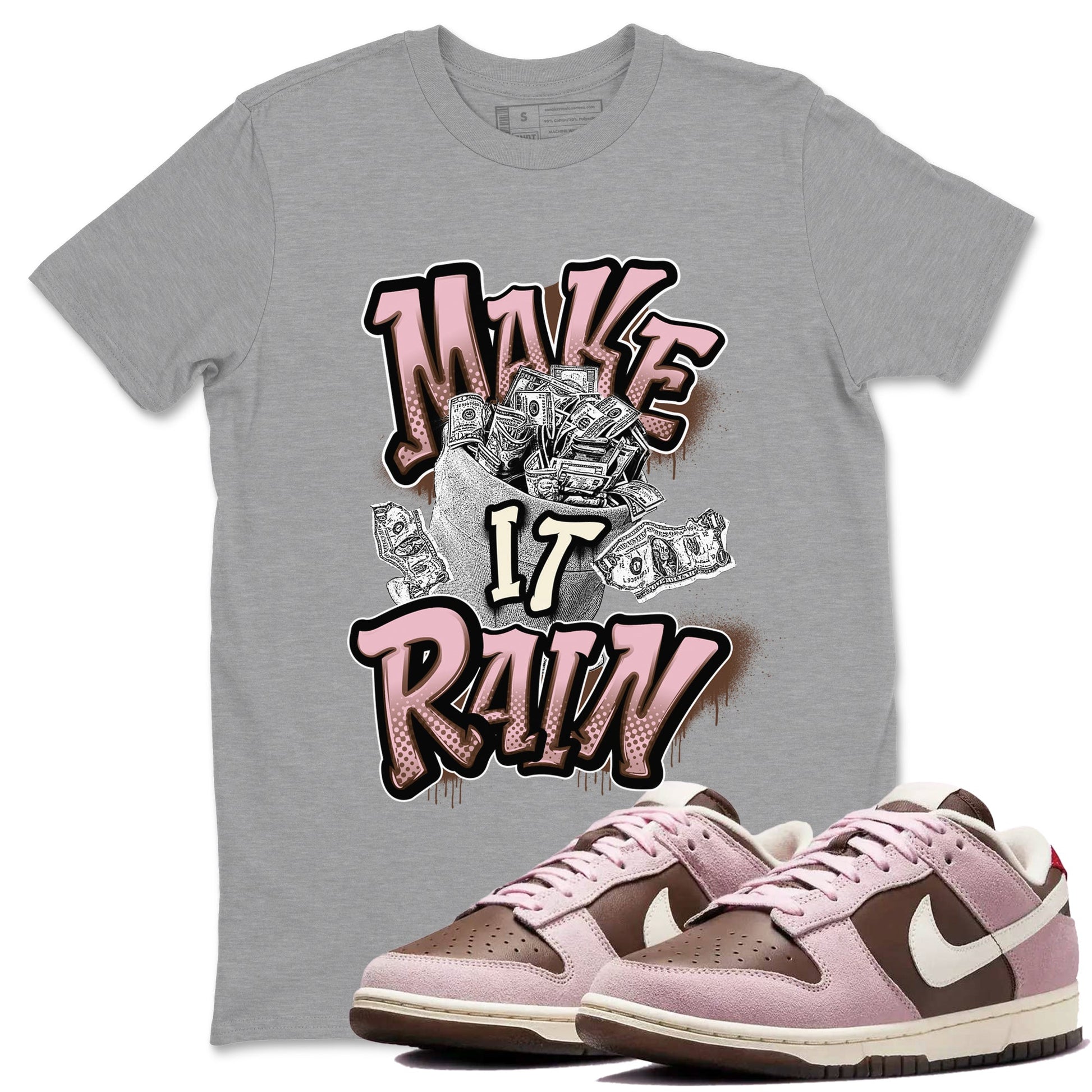 Dunk Cacao Wow And Pink Foam shirts to match jordans Make It Rain Money sneaker match tees Dunk Cacao Wow And Pink Foam SNRT Sneaker Tees streetwear brand Heather Grey 1 unisex cotton tee