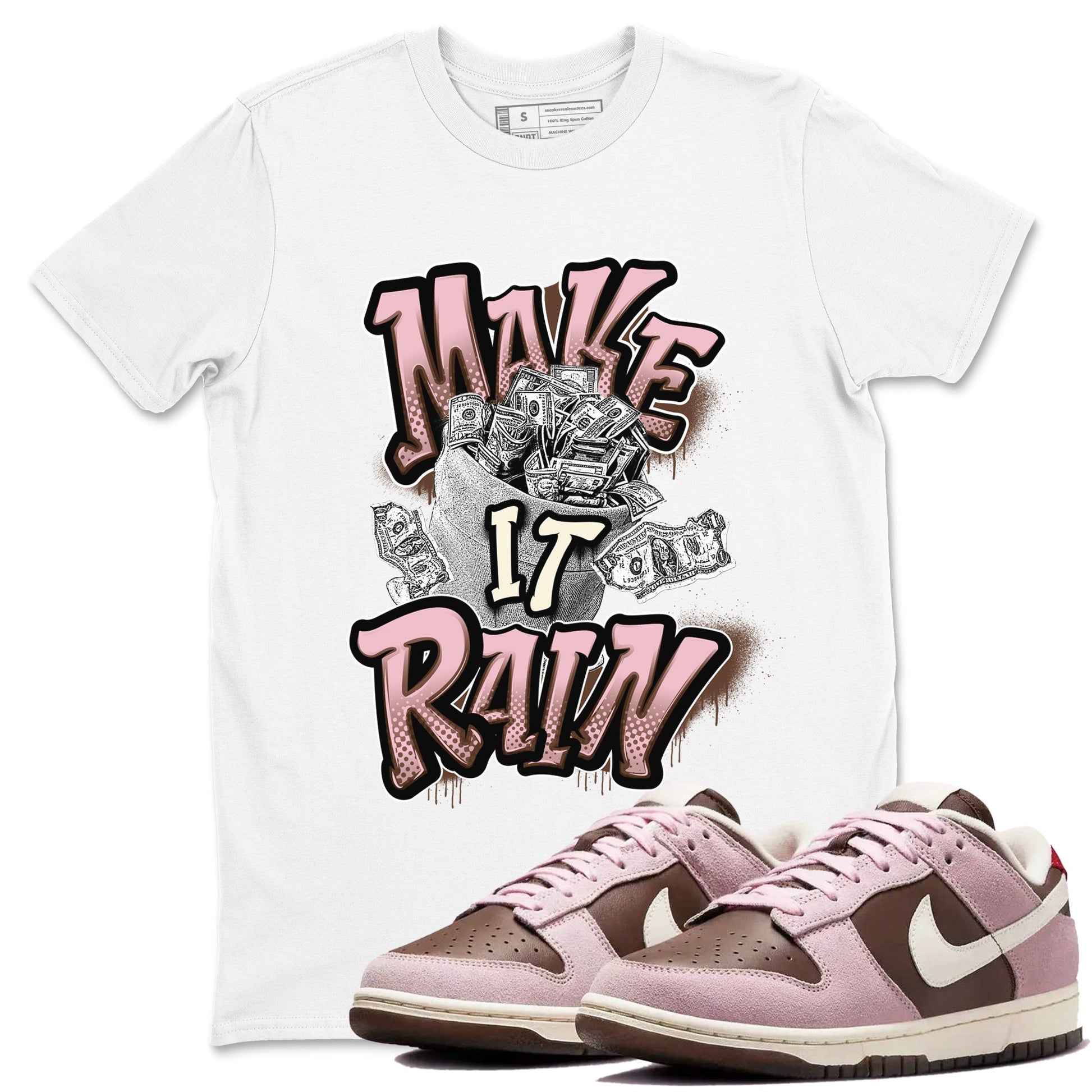 Dunk Cacao Wow And Pink Foam shirts to match jordans Make It Rain Money sneaker match tees Dunk Cacao Wow And Pink Foam SNRT Sneaker Tees streetwear brand White 1 unisex cotton tee