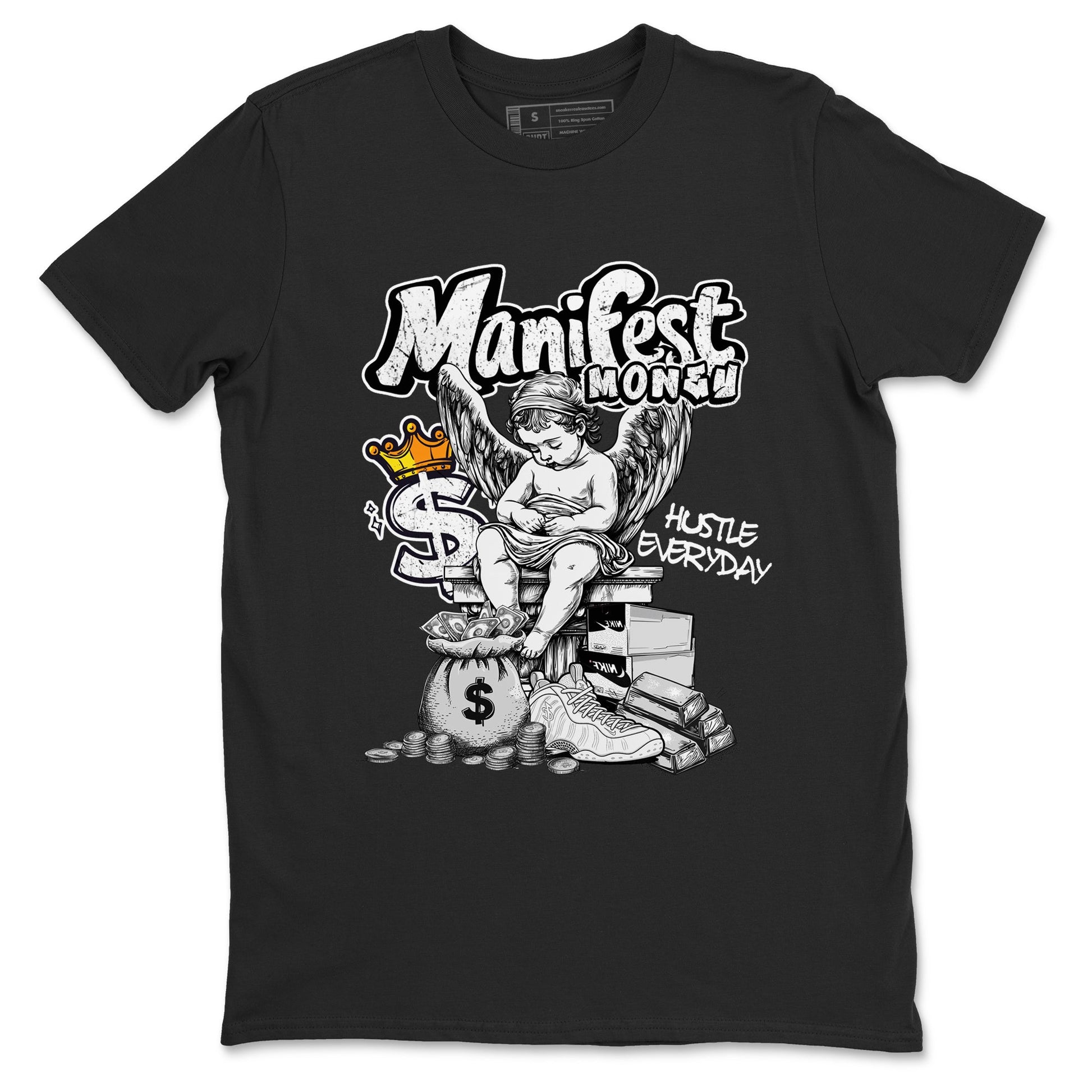 Manifest Money sneaker match t-shirt styled to complete your fit with the Air Foamposite One Triple White sneakers, shown in Black 2.