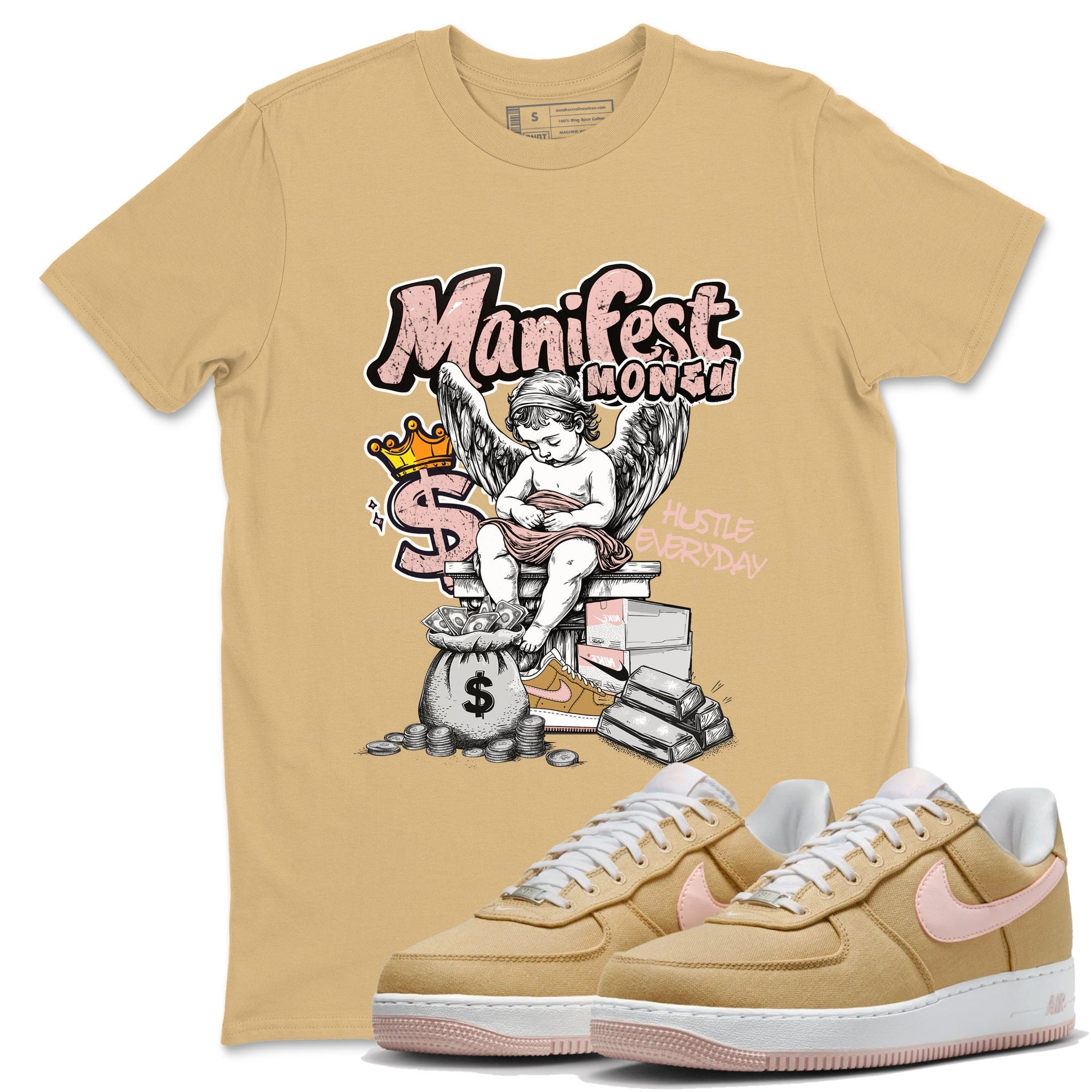AF1 Linen shirts to match jordans Manifest Money sneaker match tees Air Force 1 Linen match shoes to clothes SNRT Sneaker Tees unisex cotton Old Gold 1 shirts