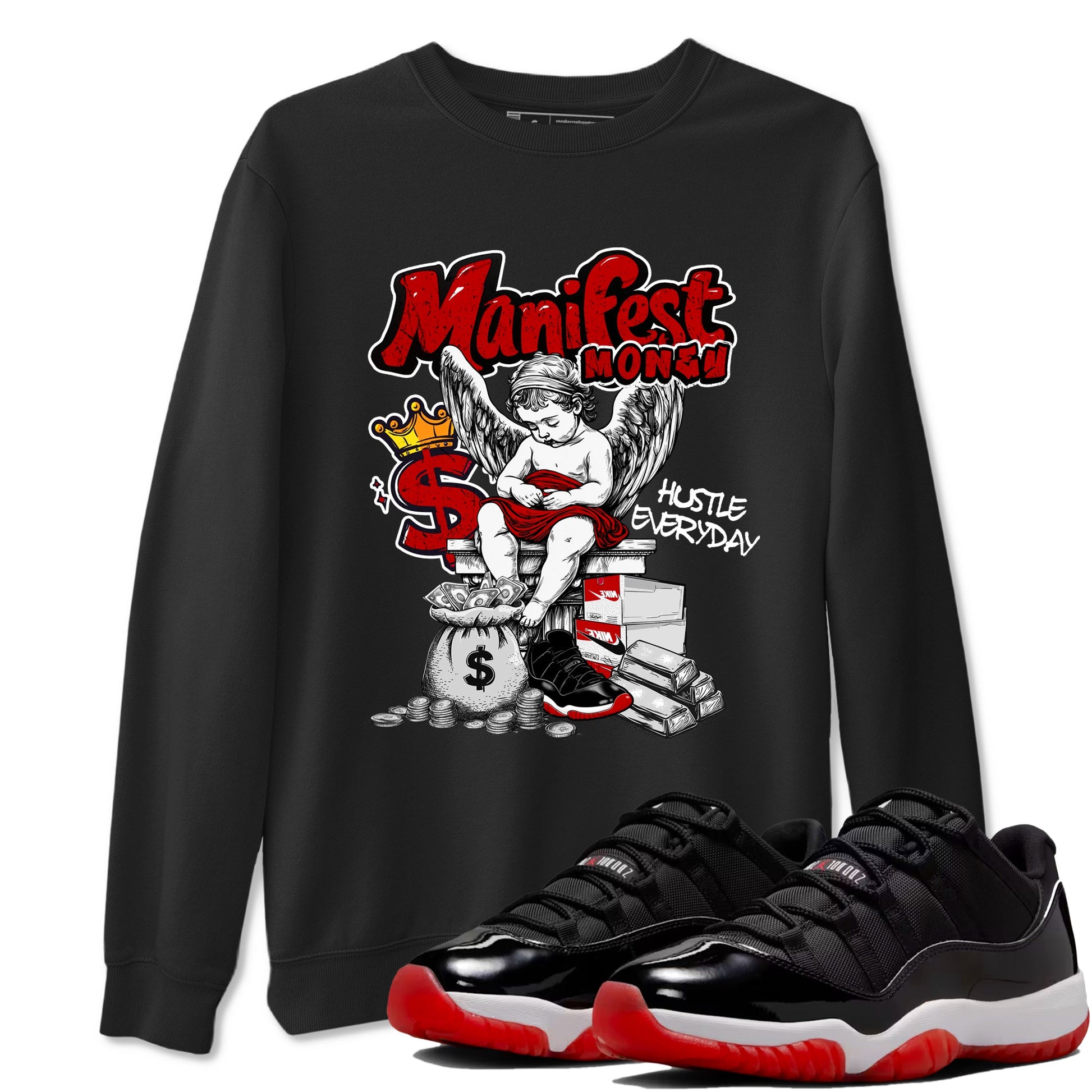 11s Bred shirts to match jordans Manifest Money sneaker match tees Air Jordan 11 Retro Bred match shoes to clothes SNRT Sneaker Tees unisex cotton Black 1 shirts