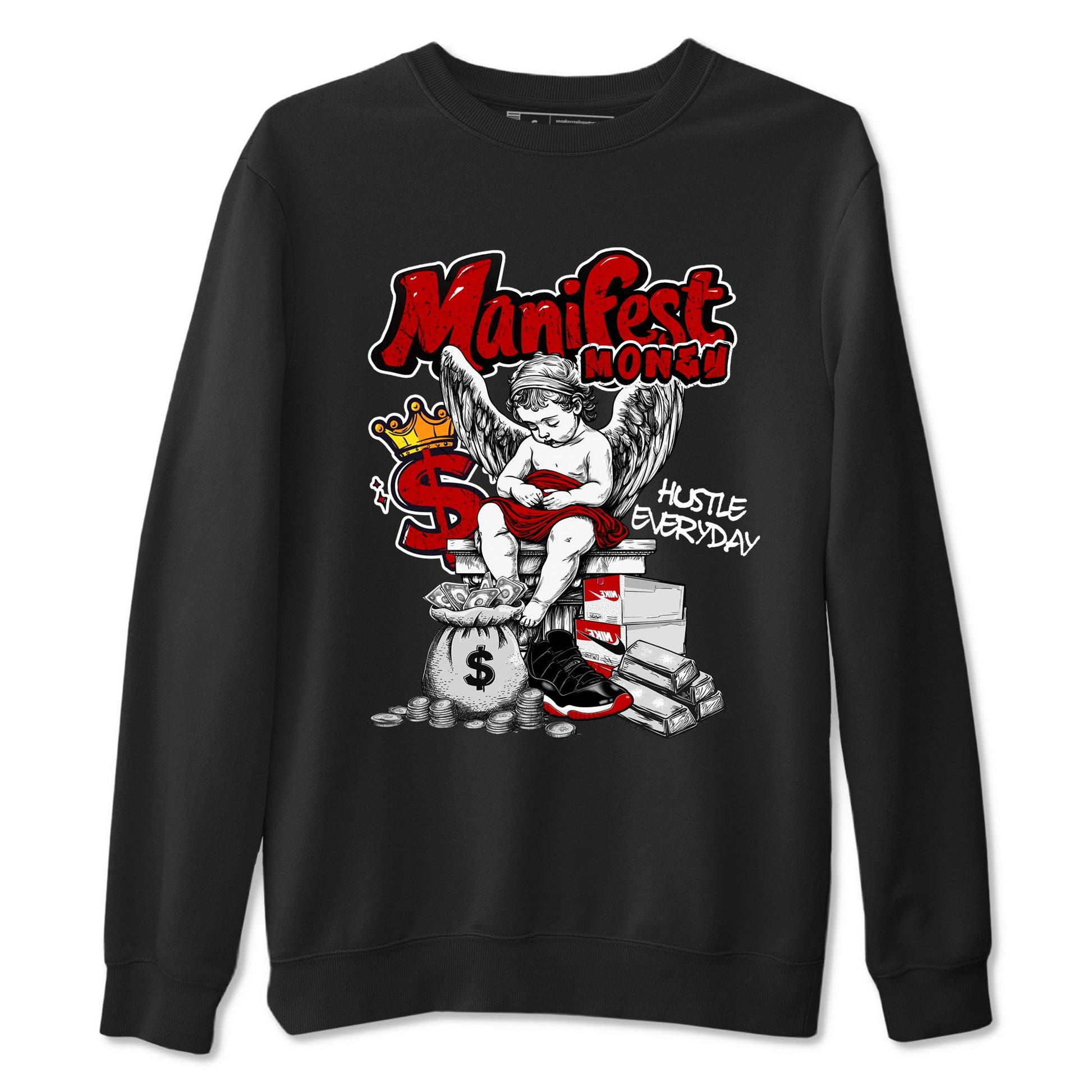 11s Bred shirts to match jordans Manifest Money sneaker match tees Air Jordan 11 Retro Bred match shoes to clothes SNRT Sneaker Tees unisex cotton Black 2 shirts