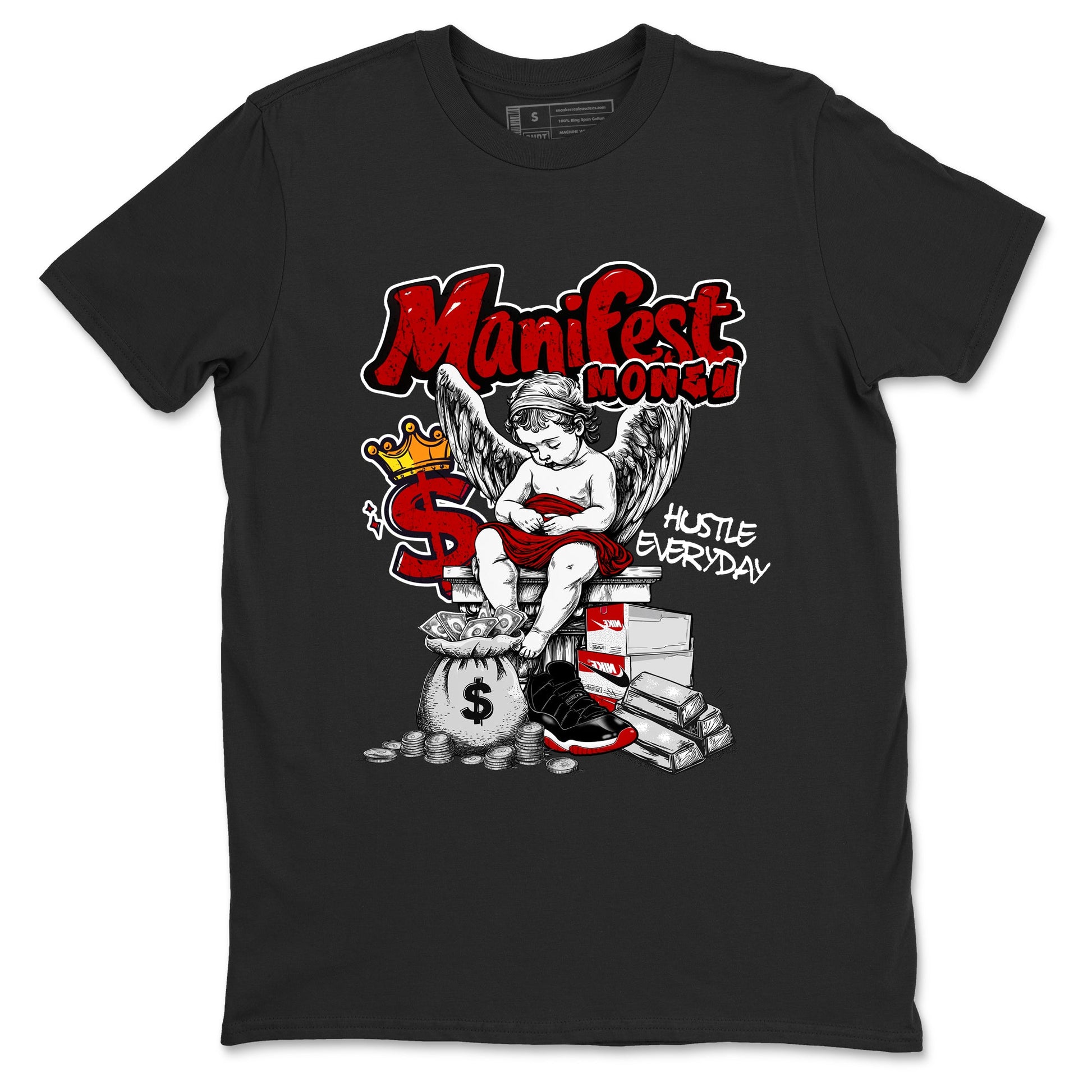 11s Bred shirts to match jordans Manifest Money sneaker match tees Air Jordan 11 Retro Bred match shoes to clothes SNRT Sneaker Tees unisex cotton Black 2 shirts