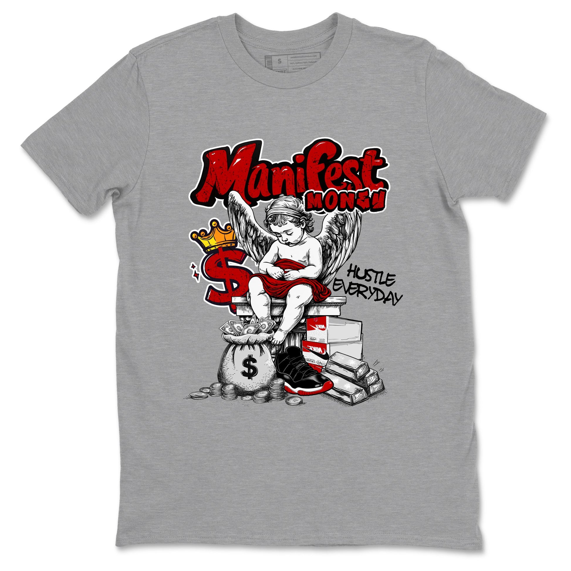 11s Bred shirts to match jordans Manifest Money sneaker match tees Air Jordan 11 Retro Bred match shoes to clothes SNRT Sneaker Tees unisex cotton Heather Grey 2 shirts