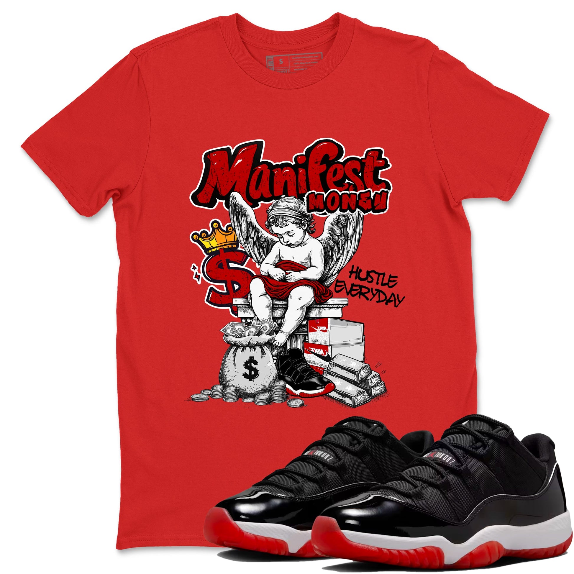 11s Bred shirts to match jordans Manifest Money sneaker match tees Air Jordan 11 Retro Bred match shoes to clothes SNRT Sneaker Tees unisex cotton Red 1 shirts