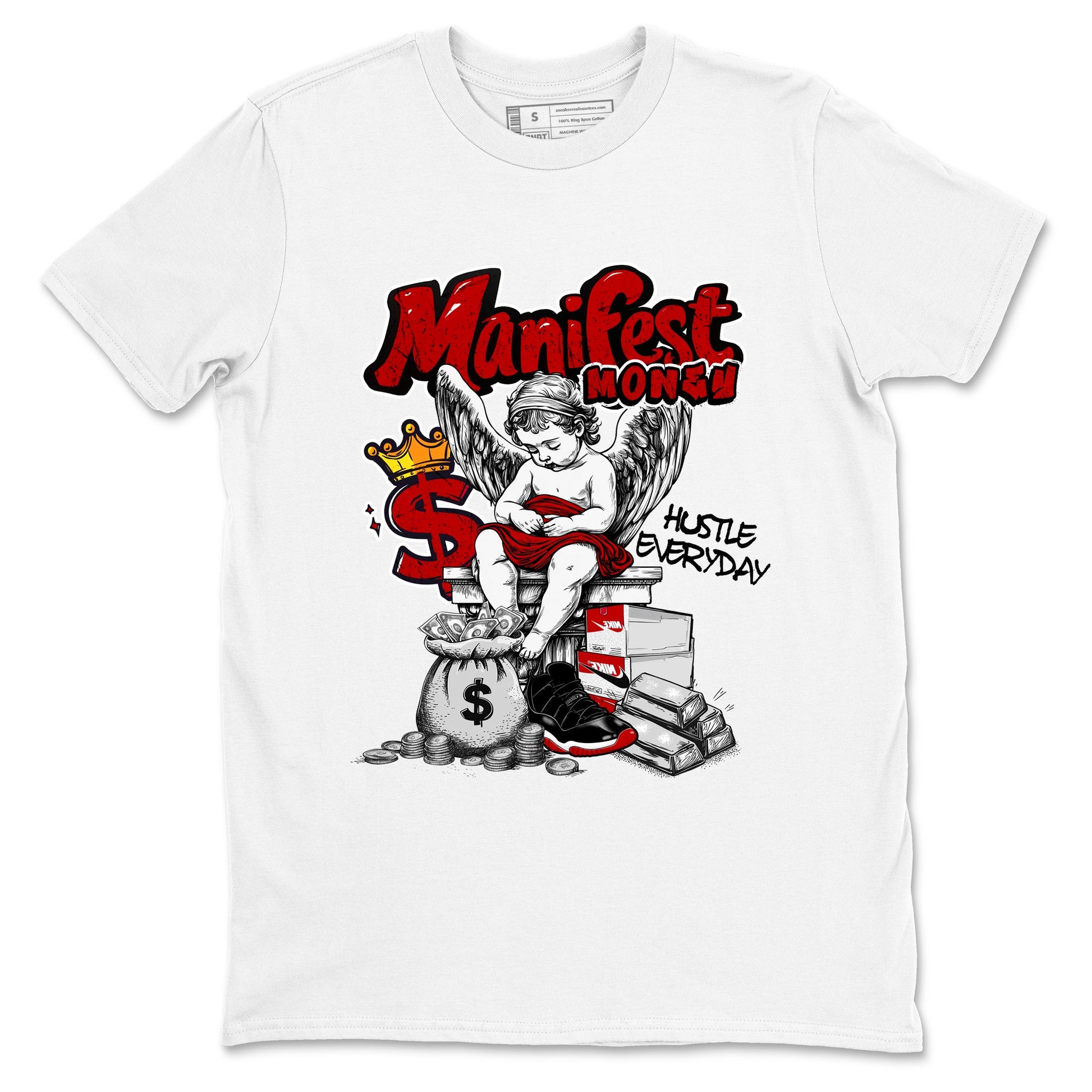 11s Bred shirts to match jordans Manifest Money sneaker match tees Air Jordan 11 Retro Bred match shoes to clothes SNRT Sneaker Tees unisex cotton White 2 shirts