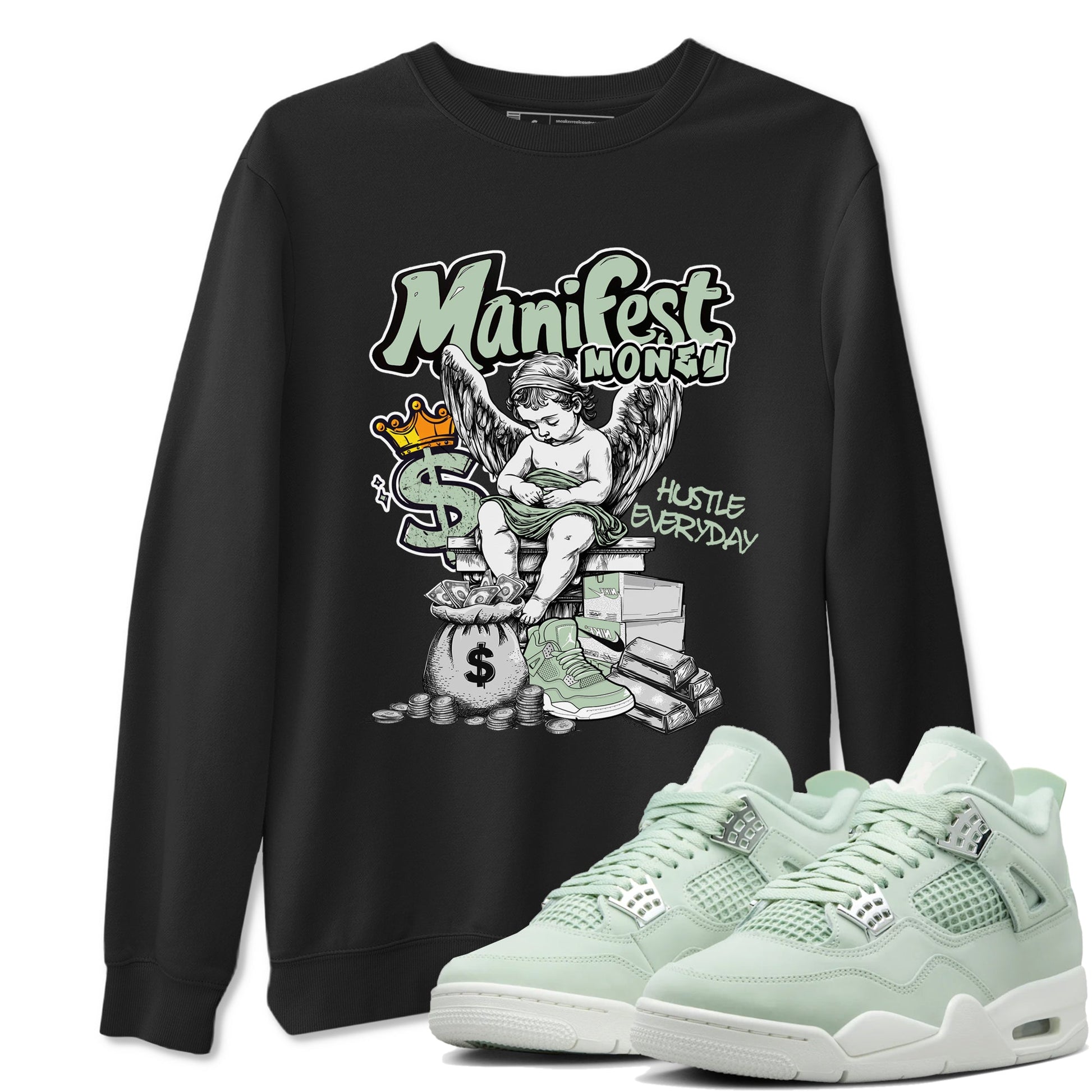 4s Abundance shirts to match jordans Manifest Money sneaker match tees Air Jordan 4 Seafoam match shoes to clothes SNRT Sneaker Tees unisex cotton Black 1 shirts