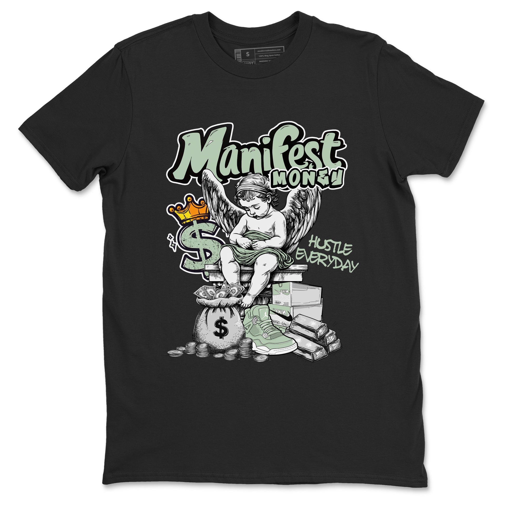 4s Abundance shirts to match jordans Manifest Money sneaker match tees Air Jordan 4 Seafoam match shoes to clothes SNRT Sneaker Tees unisex cotton Black 2 shirts