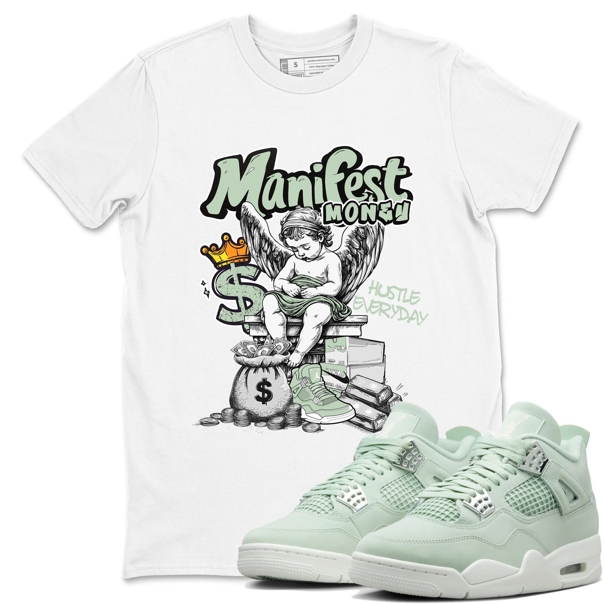 4s Abundance shirts to match jordans Manifest Money sneaker match tees Air Jordan 4 Seafoam match shoes to clothes SNRT Sneaker Tees unisex cotton White 1 shirts