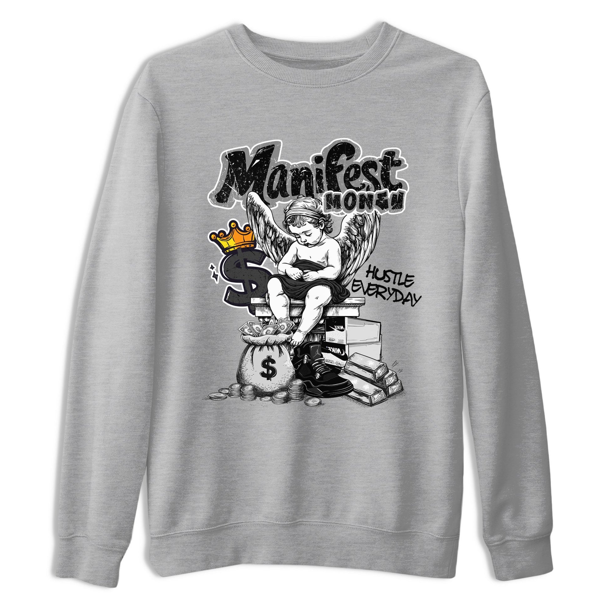 Sneaker match tees – Sneaker Tees To Match Air Jordan 4 Black Cat Shoes – Manifest Money Tee Heather Grey 2