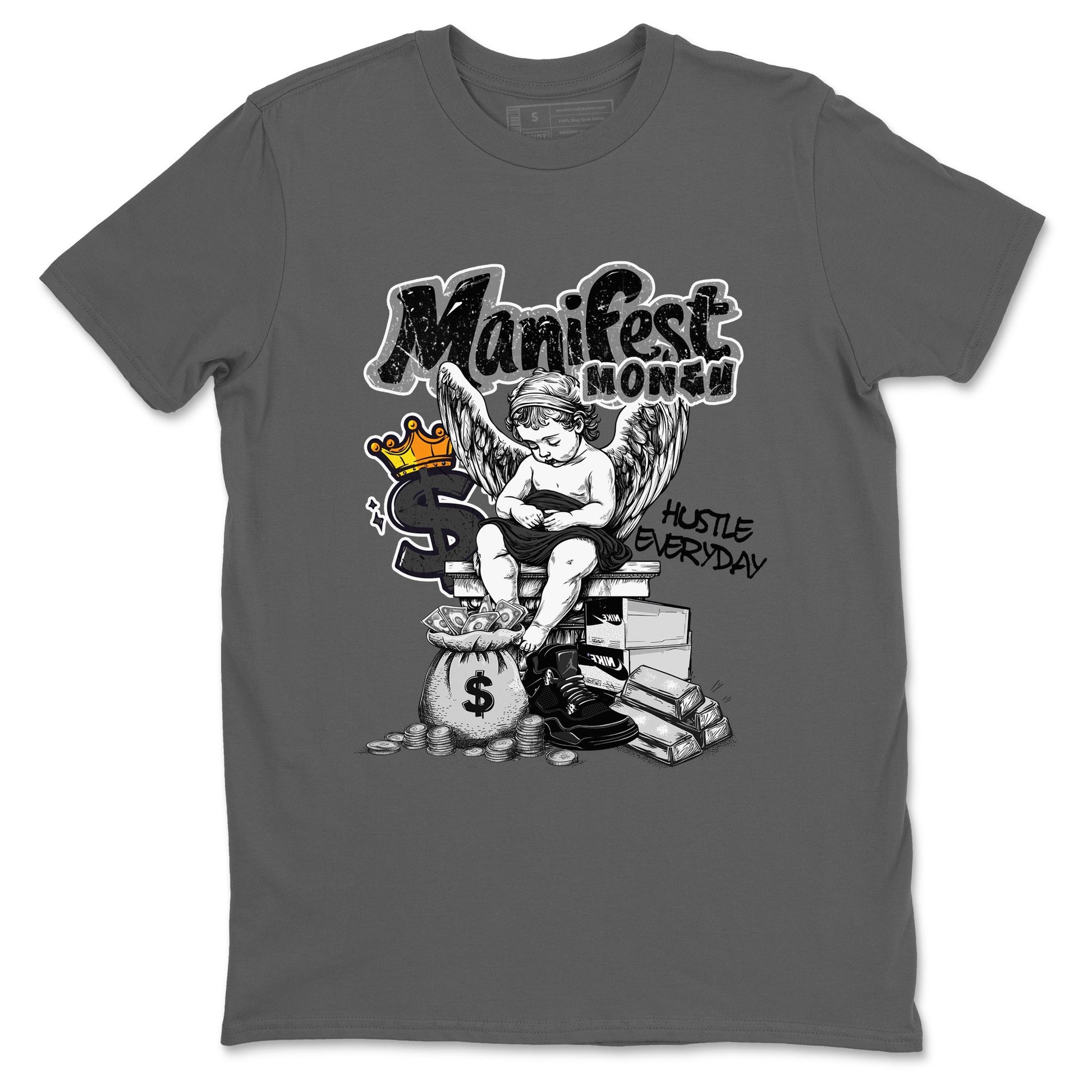 Sneaker match tees – Sneaker Tees To Match Air Jordan 4 Black Cat Shoes – Manifest Money Tee Cool Grey 2
