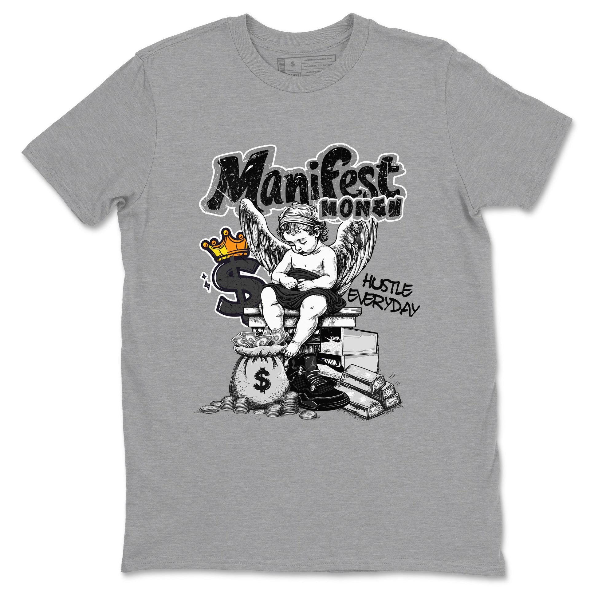 Sneaker match tees – Sneaker Tees To Match Air Jordan 4 Black Cat Shoes – Manifest Money Tee Heather Grey 2