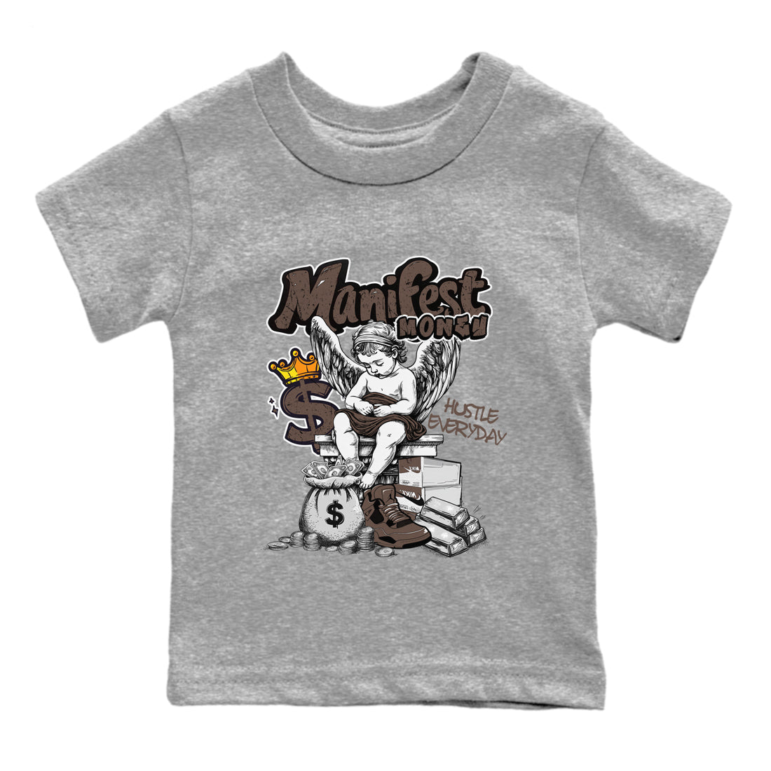 Sneaker match tees – Sneaker Tees To Match Air Jordan 4 Cave Stone Shoes – Manifest Money Kids T-Shirt Heather Grey 2