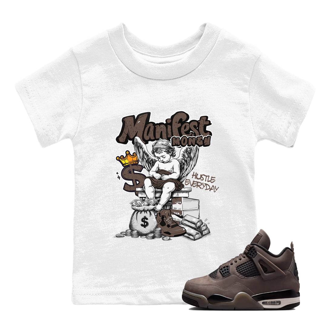 Sneaker match tees – Sneaker Tees To Match Air Jordan 4 Cave Stone Shoes – Manifest Money Kids T-Shirt White 1