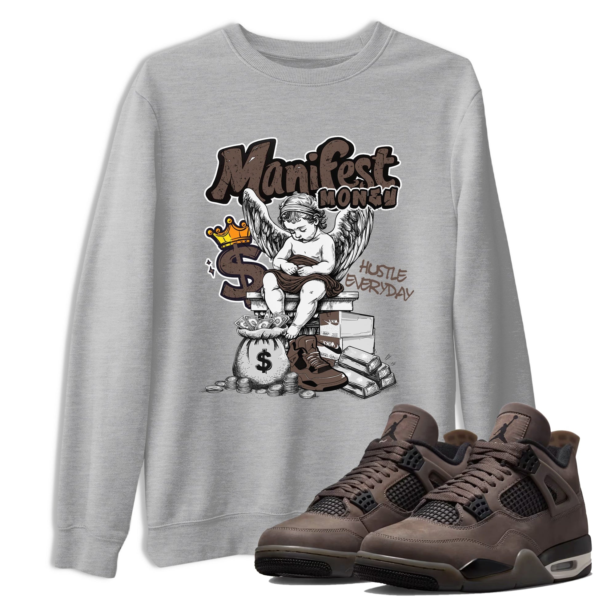 Sneaker match tees – Sneaker Tees To Match Air Jordan 4 Cave Stone Shoes – Manifest Money Tee Heather Grey 1