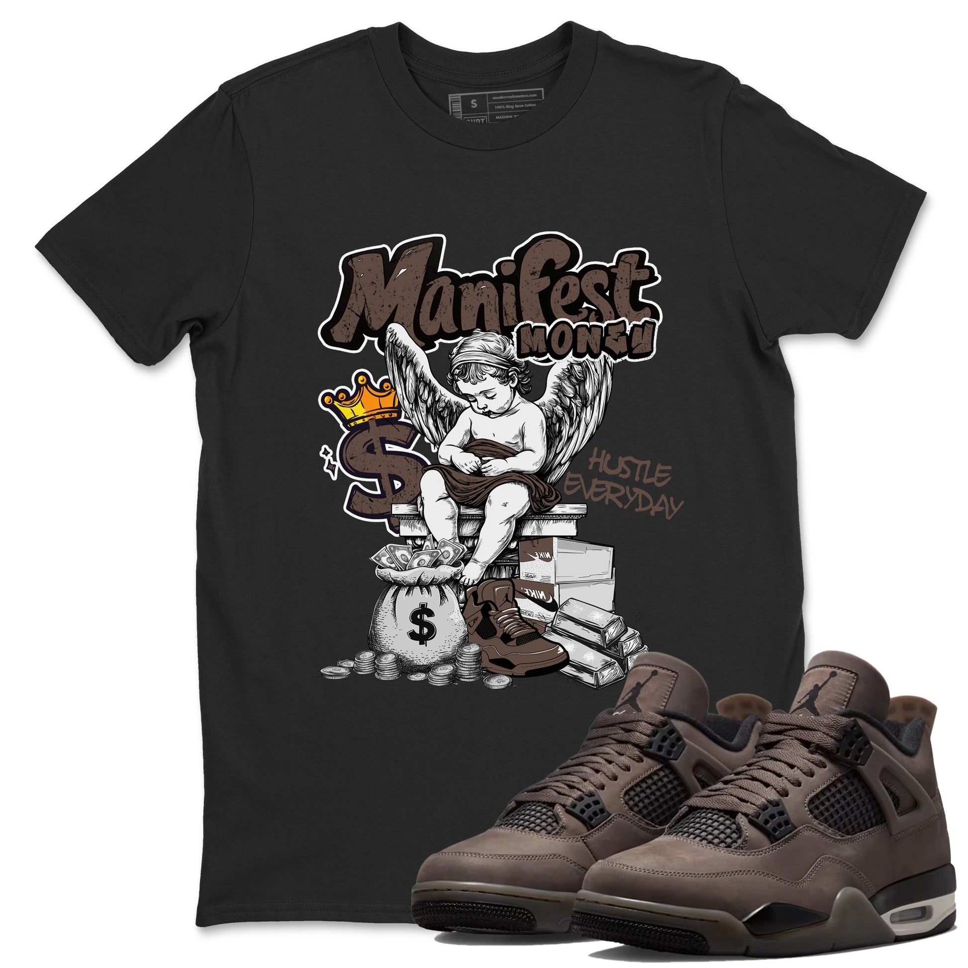 Sneaker match tees – Sneaker Tees To Match Air Jordan 4 Cave Stone Shoes – Manifest Money Tee Black 1