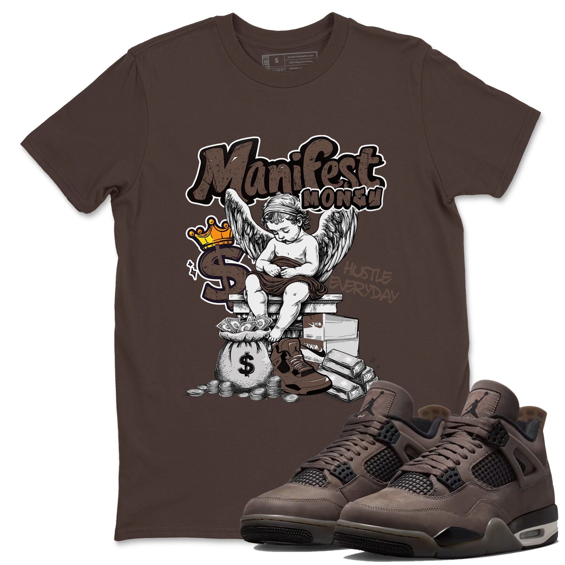 Sneaker match tees – Sneaker Tees To Match Air Jordan 4 Cave Stone Shoes – Manifest Money Tee Dark Chocolate 1